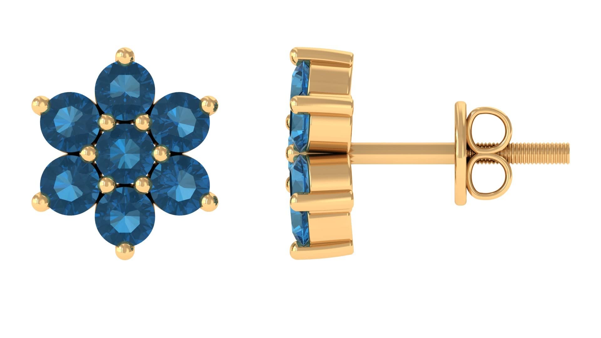 1.25 CT London Blue Topaz Stud Earrings for Women - 14K Solid Gold Flower Earrings | Elegant Gift for Birthday, Anniversary & Special Occasions