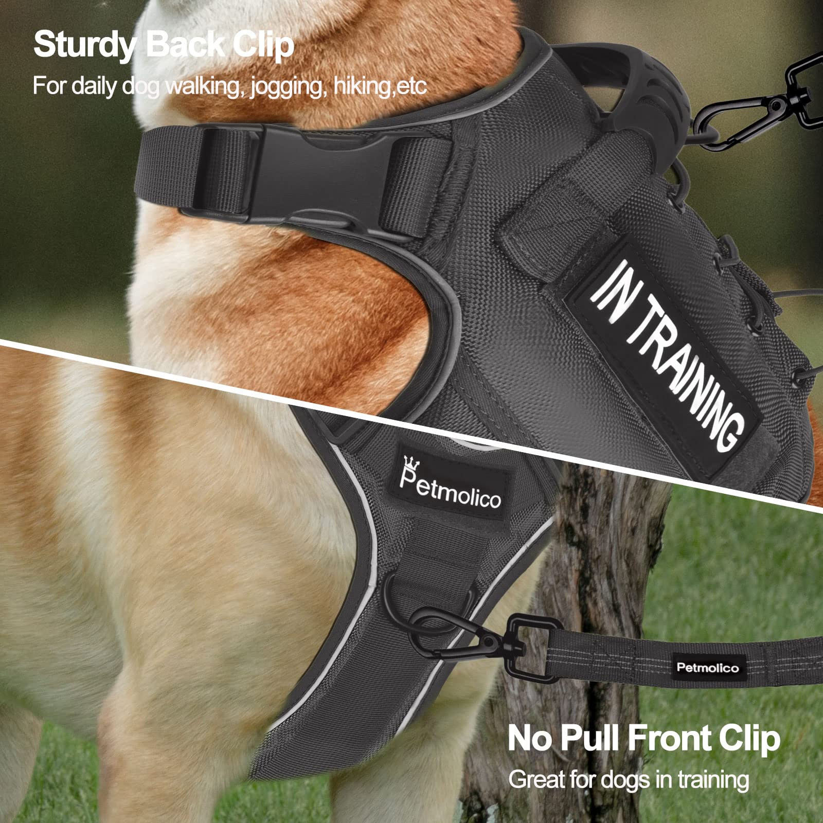 Tactical Dog Harness with Leash - No Pull Pet Harness for Large Dogs | Adjustable Hook & Loop Panels for Military Service & Training | Durable Black Harness for Hiking, Outdoor Adventures & Police K9 Work