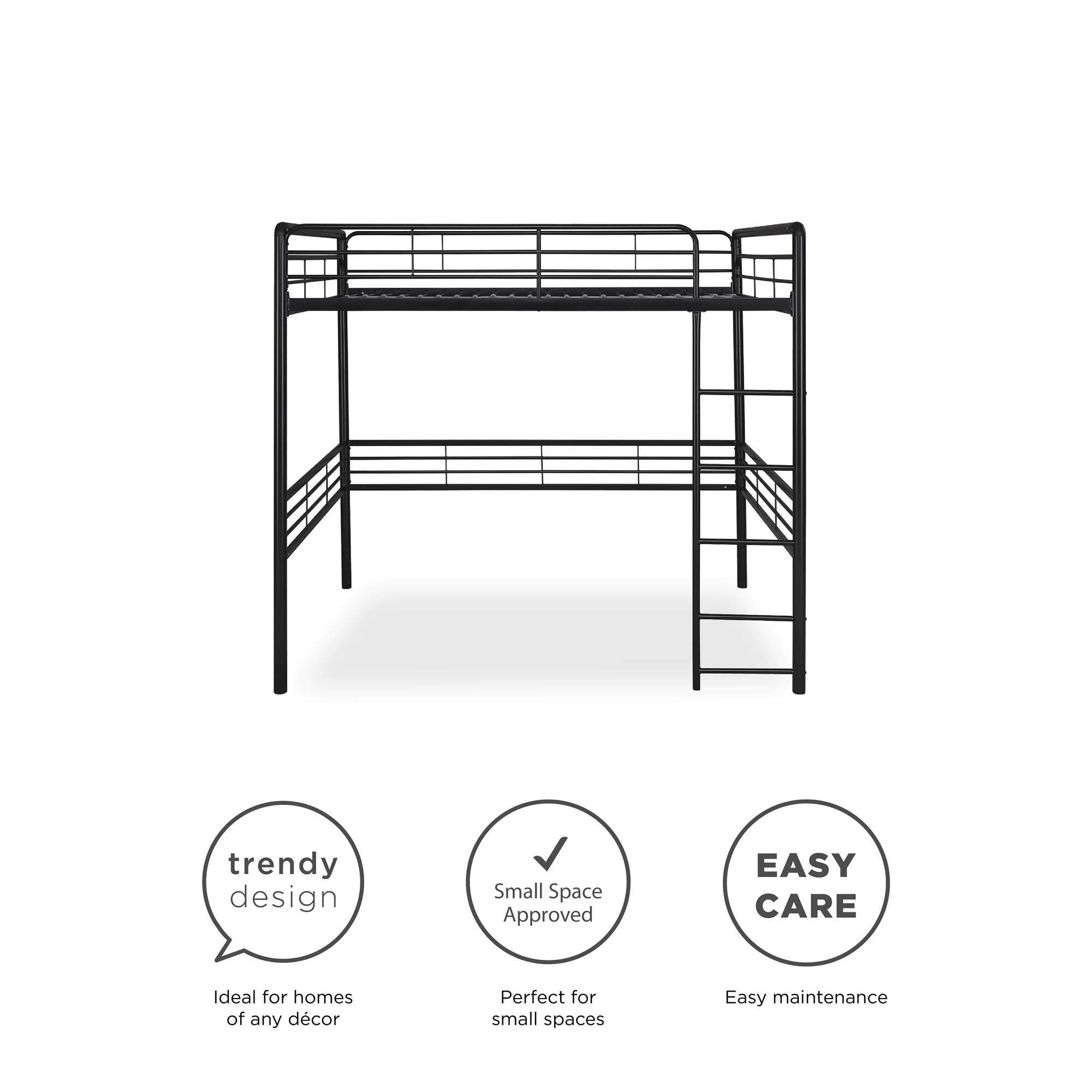 DHP Full Metal Loft Bed with Ladder - Space Saving Twin Size Bed Frame for Small Rooms - Sturdy Black Loft Bed for Kids, Teens & Adults - Perfect for Dorm, Apartment & Studio Living