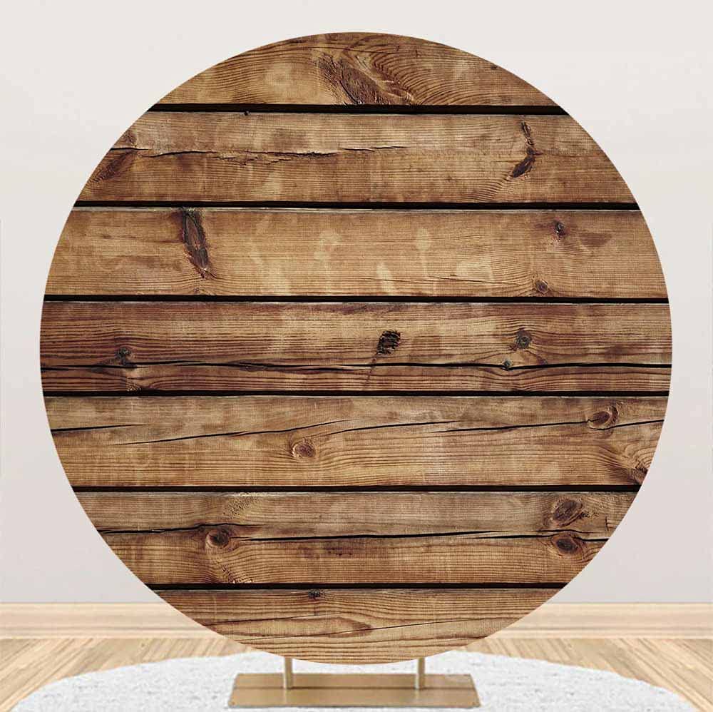 Rustic Brown Wood Round Backdrop - 8ft Polyester Photography Background for Baby Shower, Birthday Party Decor & Photo Booth | Mocsicka Wooden Board Backdrop for Wedding, Family Portraits & Social Media Content