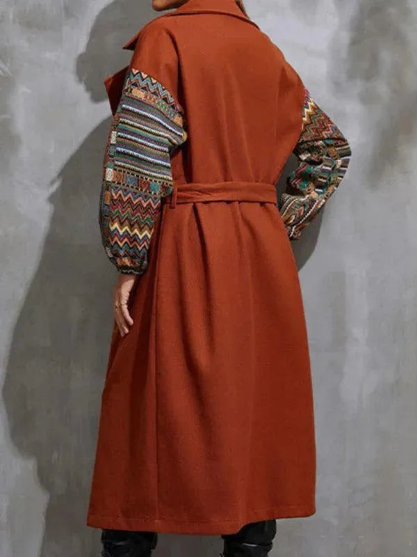 Women's Wool Lapel Coat - Loose Fit Long Trench Coat for Fall & Winter - Elegant Outerwear for Office, Dating & Casual Wear