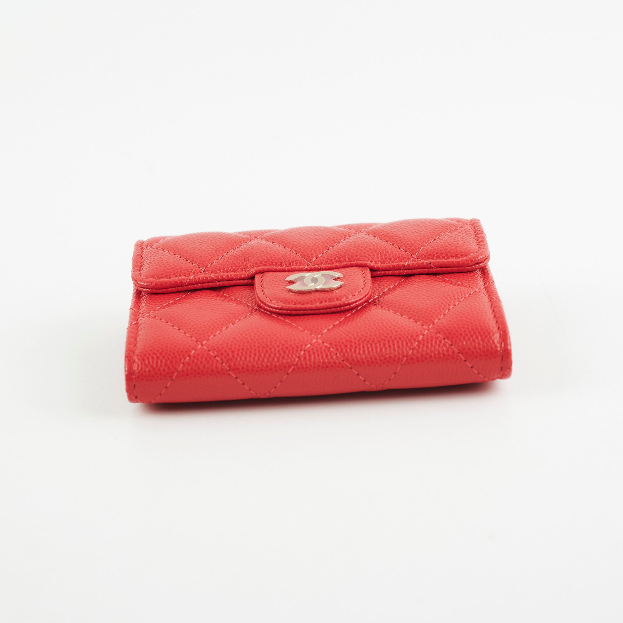 Chanel Small Flap Caviar Leather Red Card Holder Wallet - Luxury Compact Credit Card Case for Women, Perfect for Everyday Use & Gift Giving