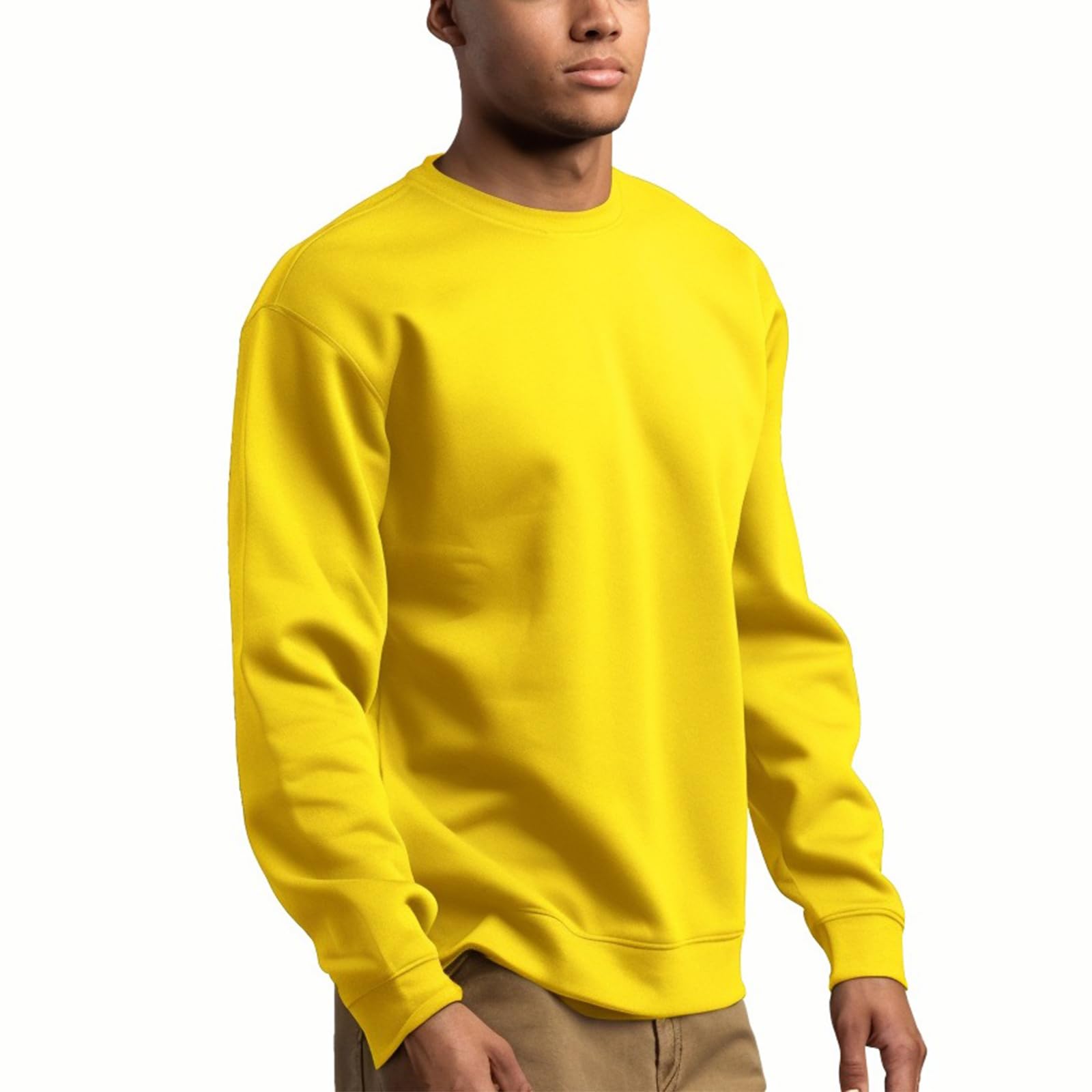 JIHUILAI Men's Plain Crewneck Sweatshirt - Soft Long Sleeve Pullover for Athletic Workout & Casual Wear - Gym, Running, Outdoor Activities