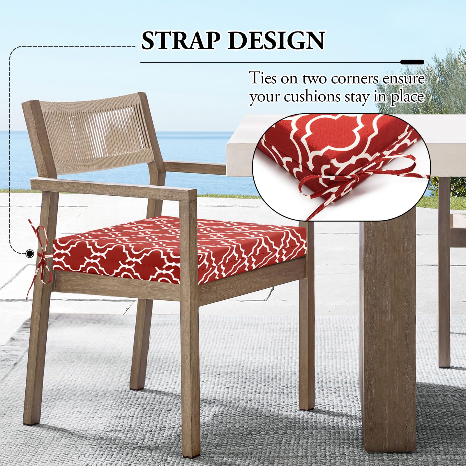 Outdoor Chair Cushions Set of 4 - Water Resistant Patio Furniture Cushions 18.5