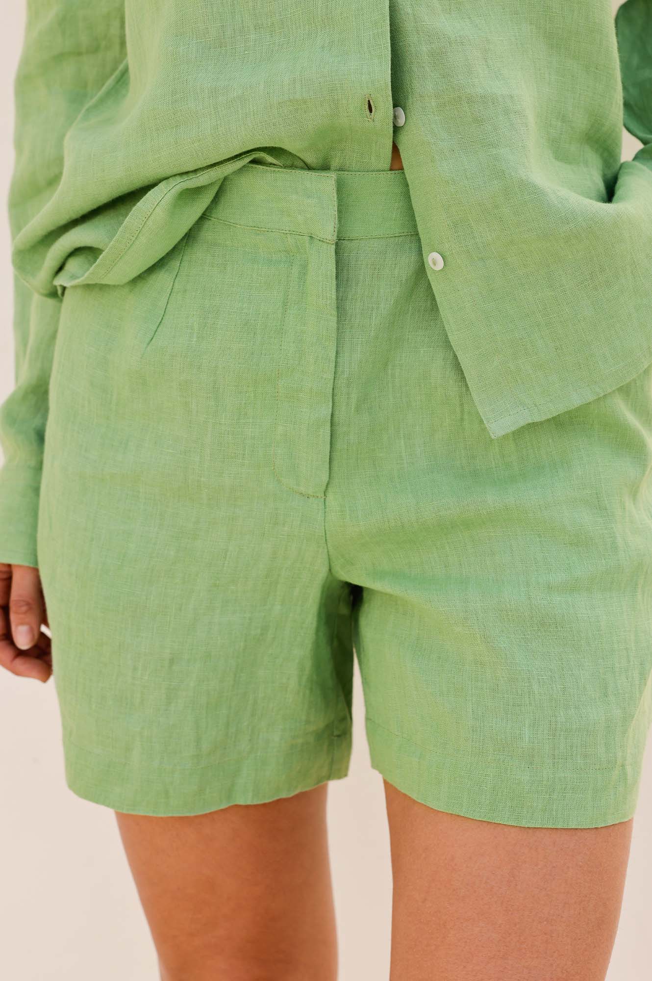 Alexandra Women's Linen Shorts - Comfortable Green Summer Shorts for Casual Wear, Beach & Vacation