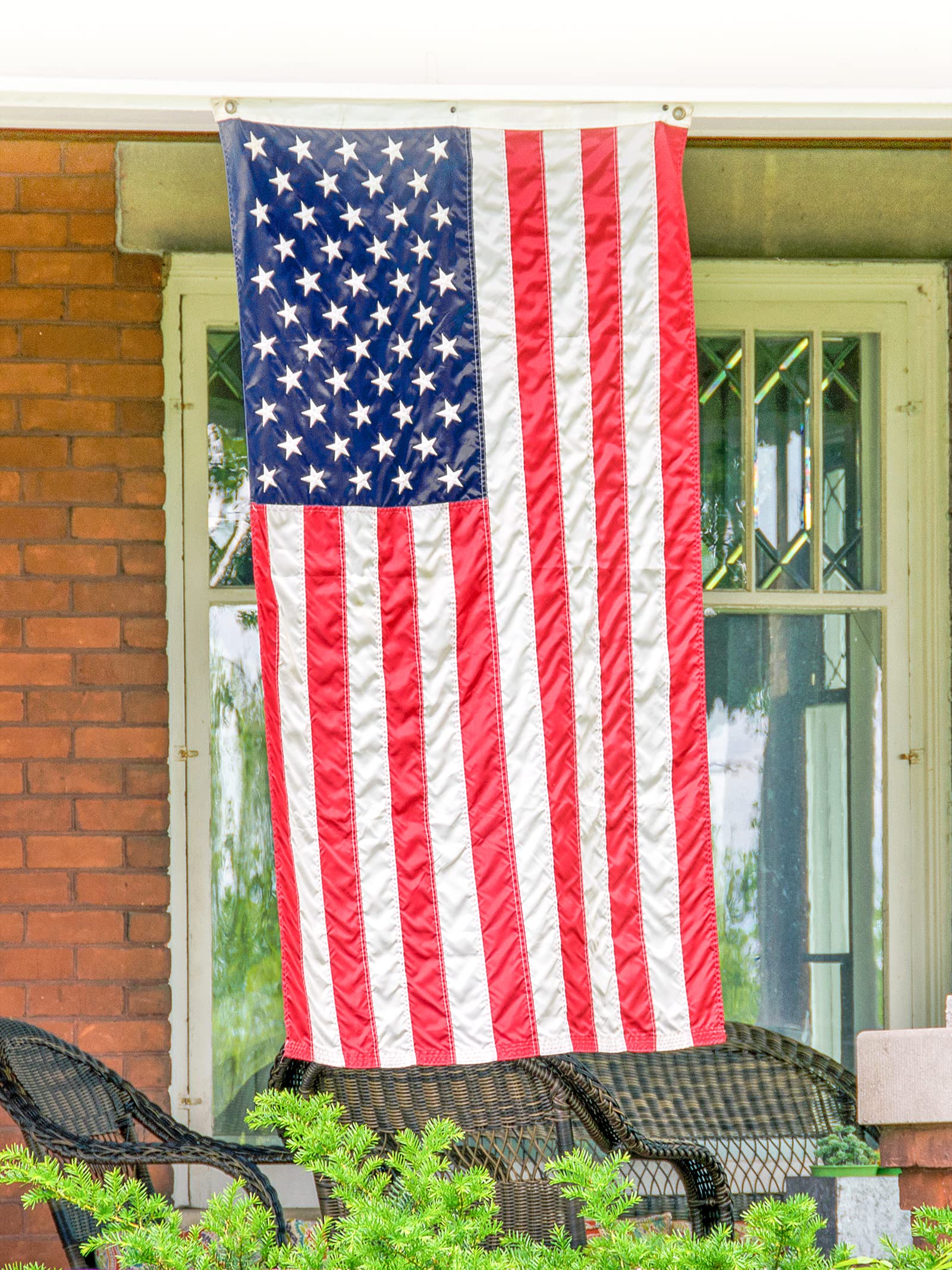 3x5 Heavy Duty American Flag - Outdoor US Flag with Embroidered Stars & Brass Grommets - Durable Sewn USA Flag for Patio, Garden, and Home Decoration