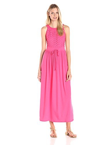 Allison Brittney Women's Summer Boho Crochet Maxi Dress with Round Neck - Beach Wedding, Vacation, Party Wear