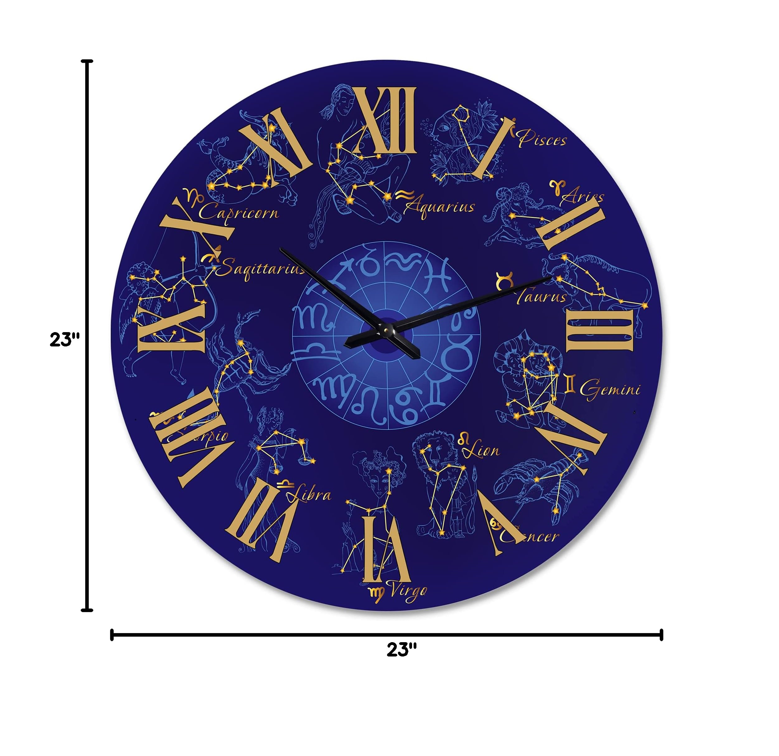 DesignQ Modern Zodiac Wall Clock with Constellations & Astrology Signs - Large Decorative Clock for Home, Office, or Bedroom Decor | Perfect for Living Room, Study, and Gift Giving