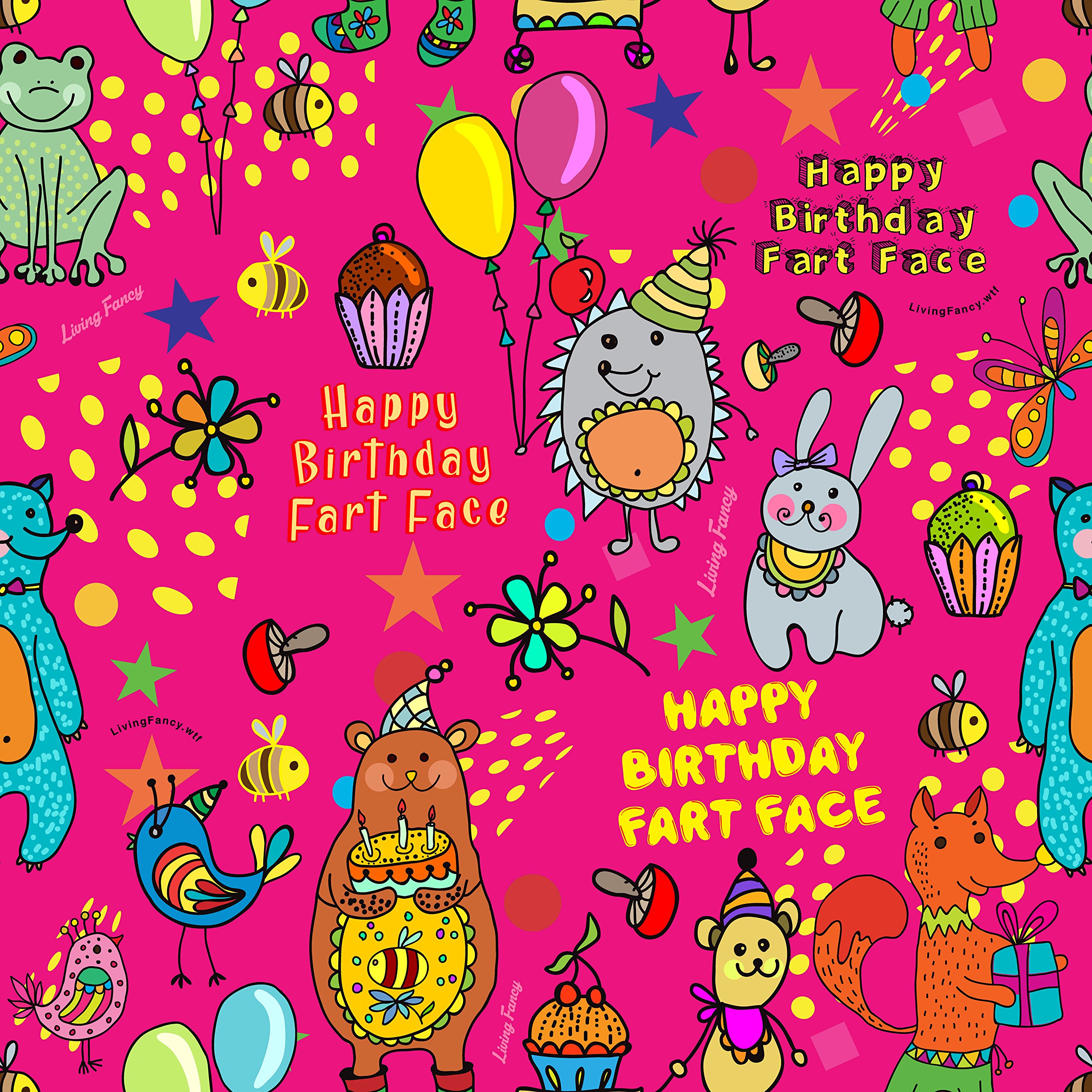 LivingFancy Funny Fart Face Birthday Wrapping Paper - Premium Gift Wrap for Parties, Gag Gifts & Prank Presents