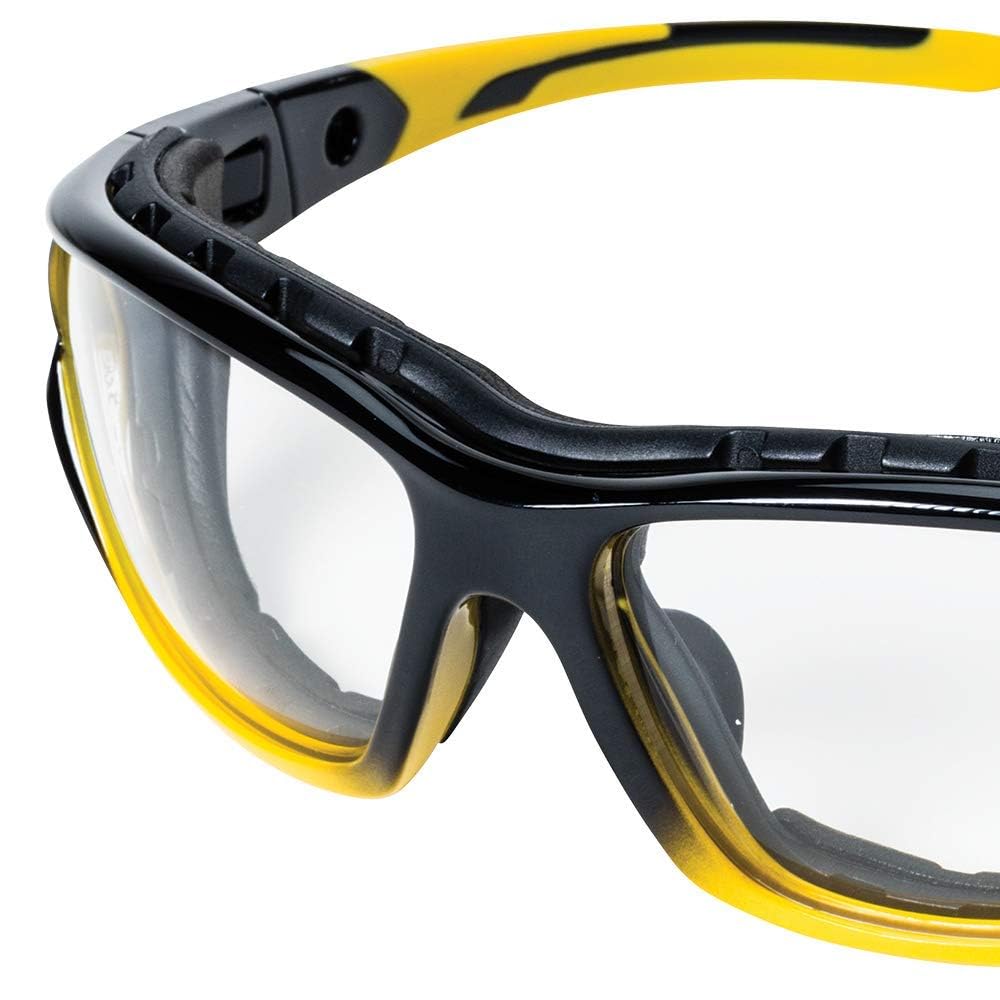 Sellstrom S70000 Polycarbonate Safety Glasses - Clear Lens, Hard-Coated, Military Ballistic Rated (Yellow/Black) - Protective Eyewear for Construction, Woodworking & Industrial Use