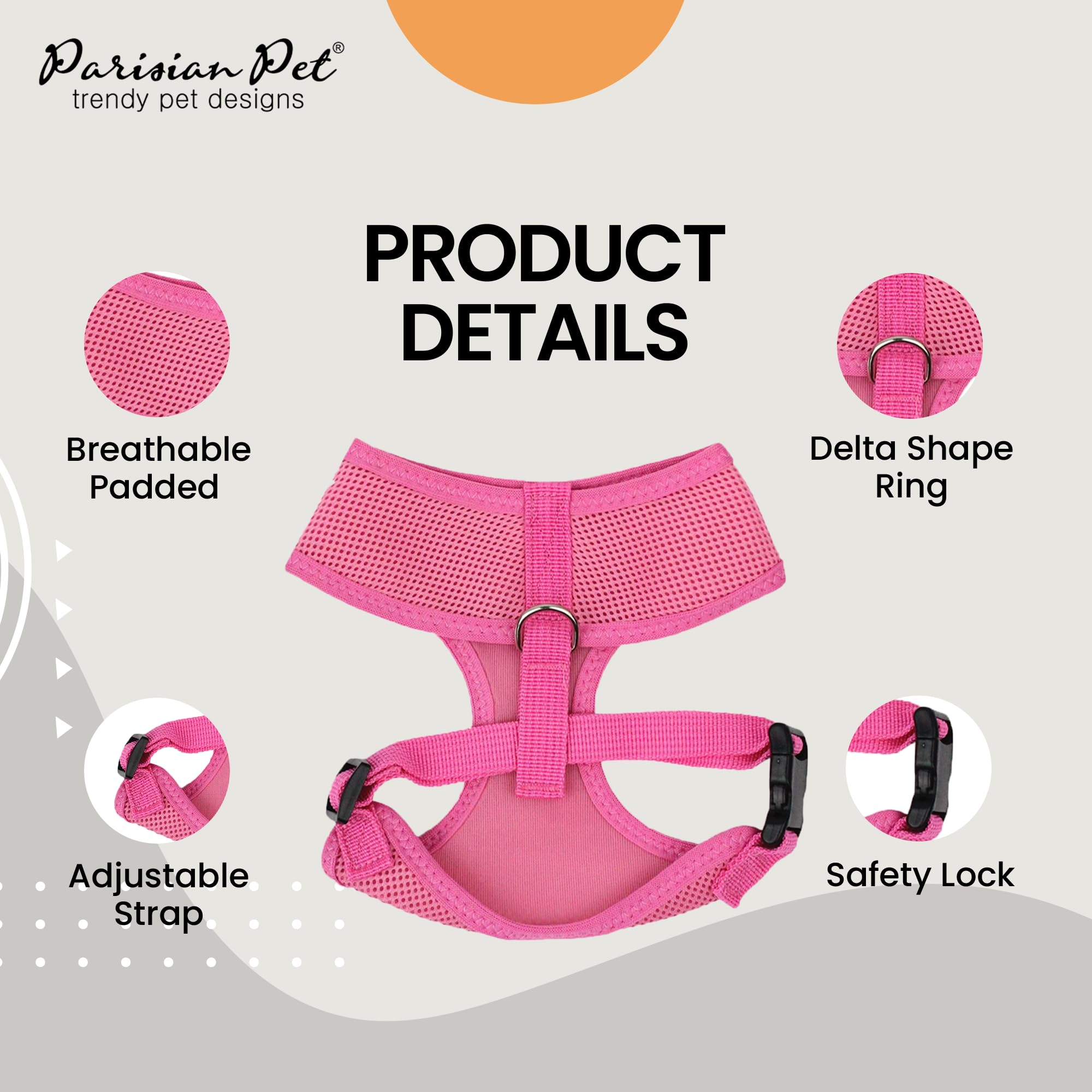 Parisian Pet Dog Harness - Adjustable Pink No-Pull Mesh Vest for Small Dogs | Breathable & Cooling Design for Walking, Running & Hiking | Puppy Harness Size S | Perfect for Outdoor Adventures & Daily Walks