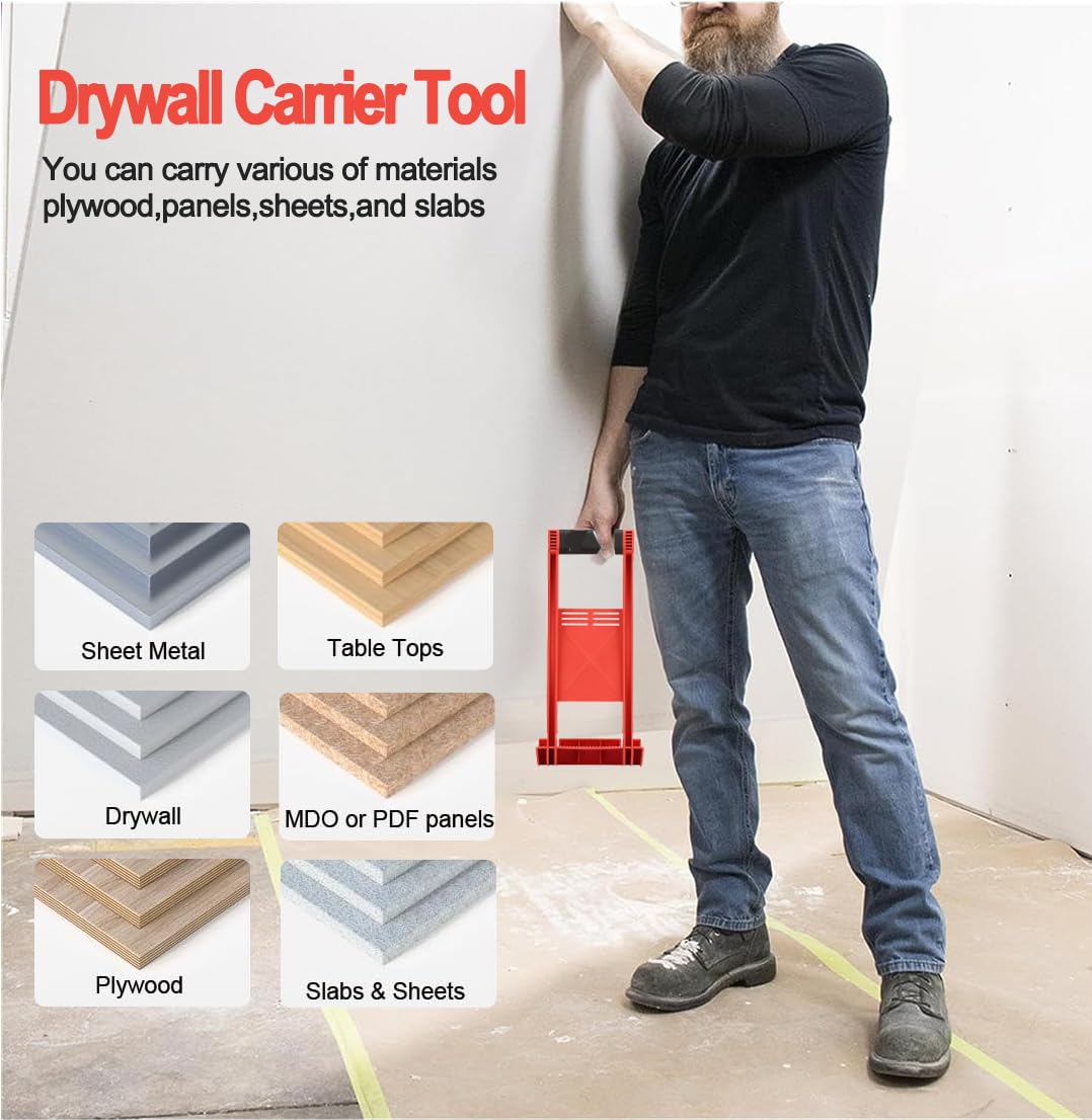 2 Pack ABS Plastic Drywall Carrier Handle - Heavy Duty Plywood Lifting Tool for Drywall, Glass Board & Plasterboard - Easy Panel Mover for Construction, Home Renovation & DIY Projects