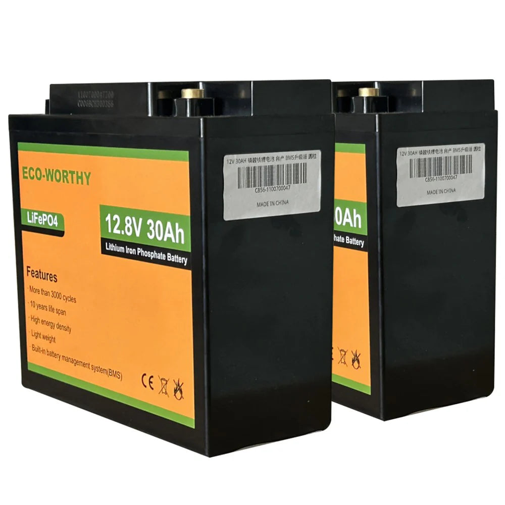 ECO WORTHY 12V 10Ah 30Ah LiFePO4 Lithium Iron Phosphate Battery - Rechargeable Deep Cycle Battery for Solar Power, RV, Marine, and Off-Grid Applications