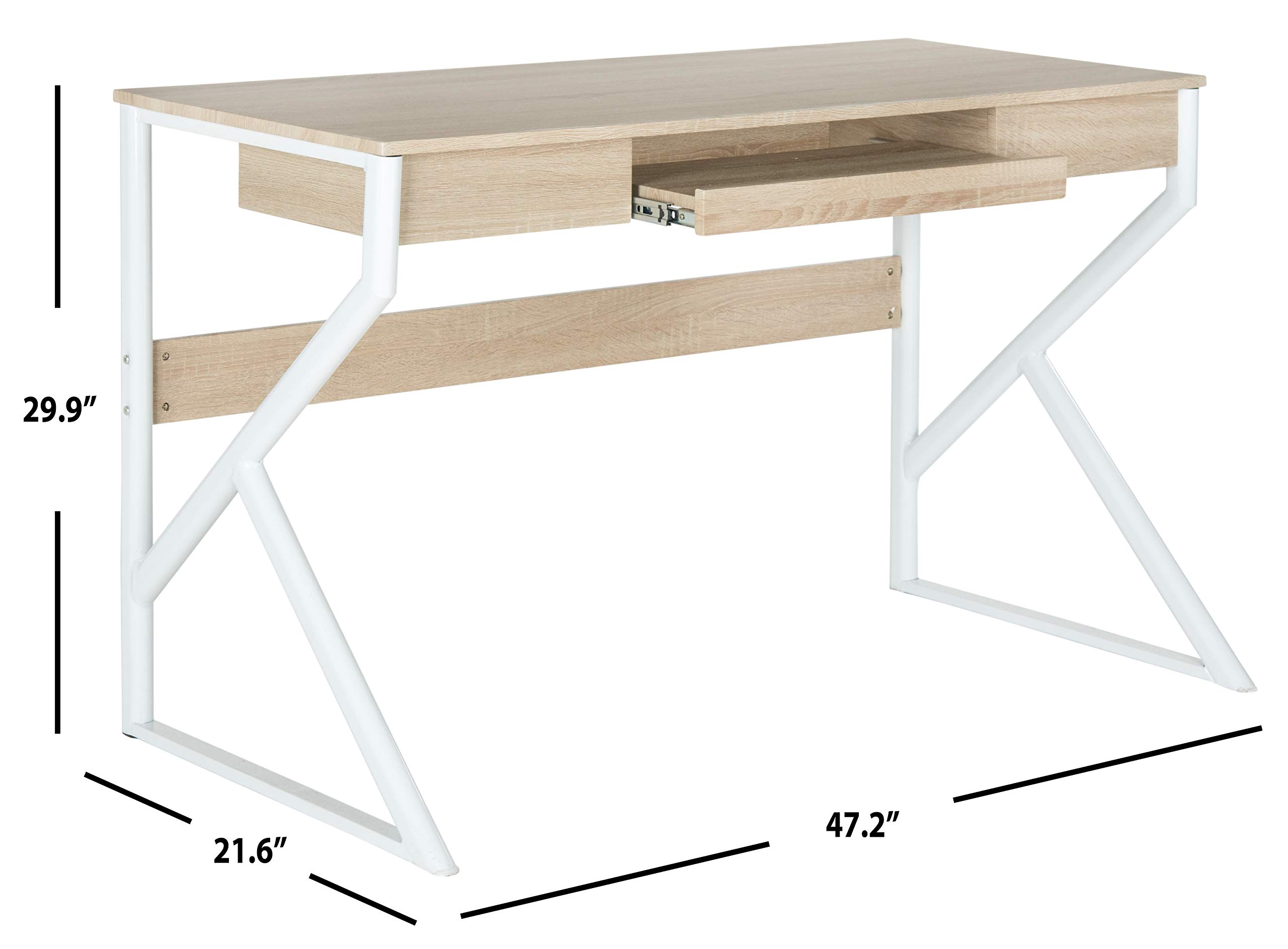 SAFAVIEH Bryant Natural & White Modern Computer Desk - Home Office Furniture for Small Spaces, Work from Home & Study Room