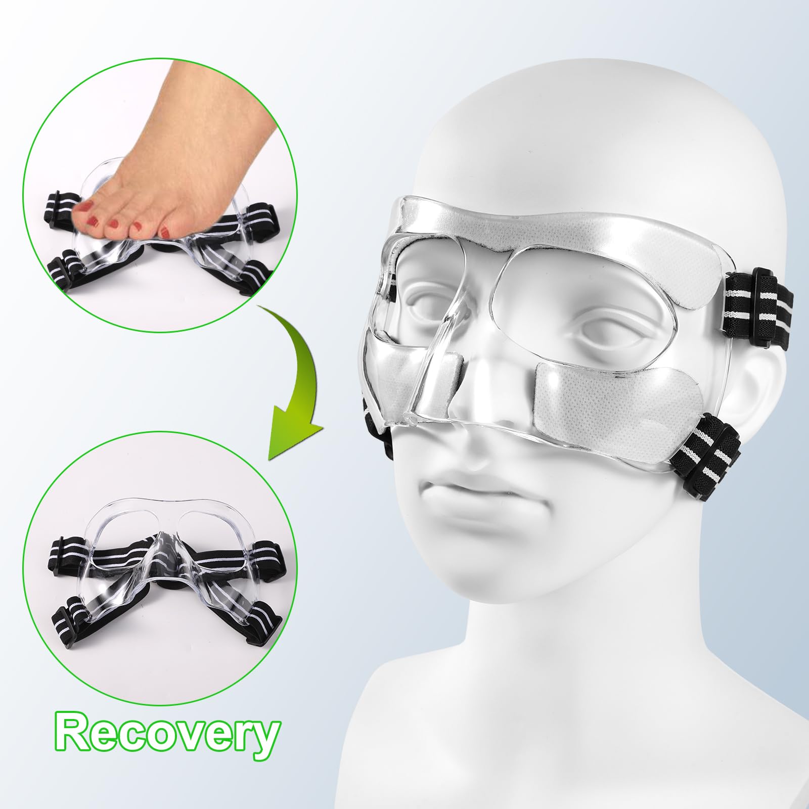 Adjustable Nose Guard for Broken Nose Protection - 5.9x3.74in White & Black Face Shield with Comfort Pads - Sports Training Face Mask for Basketball, Soccer, Baseball - Ideal for Injury Recovery & Contact Sports Safety