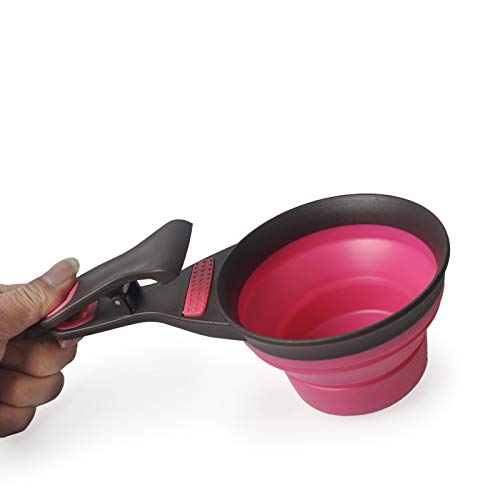 Buyter 3-in-1 TPE Pet Scoop - Folding Dog Food Container with Measuring Cup & Grain Bag Holder (Large, Pink) | Perfect for Travel, Camping & Daily Pet Feeding