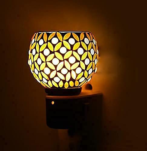 Premium Electric Camphor Diffuser with On/Off Switch - Dual Function Aroma Burner & Night Light for Home, Office & Meditation (Yellow Glass) - Perfect for Aromatherapy, Relaxation & Spiritual Ceremonies