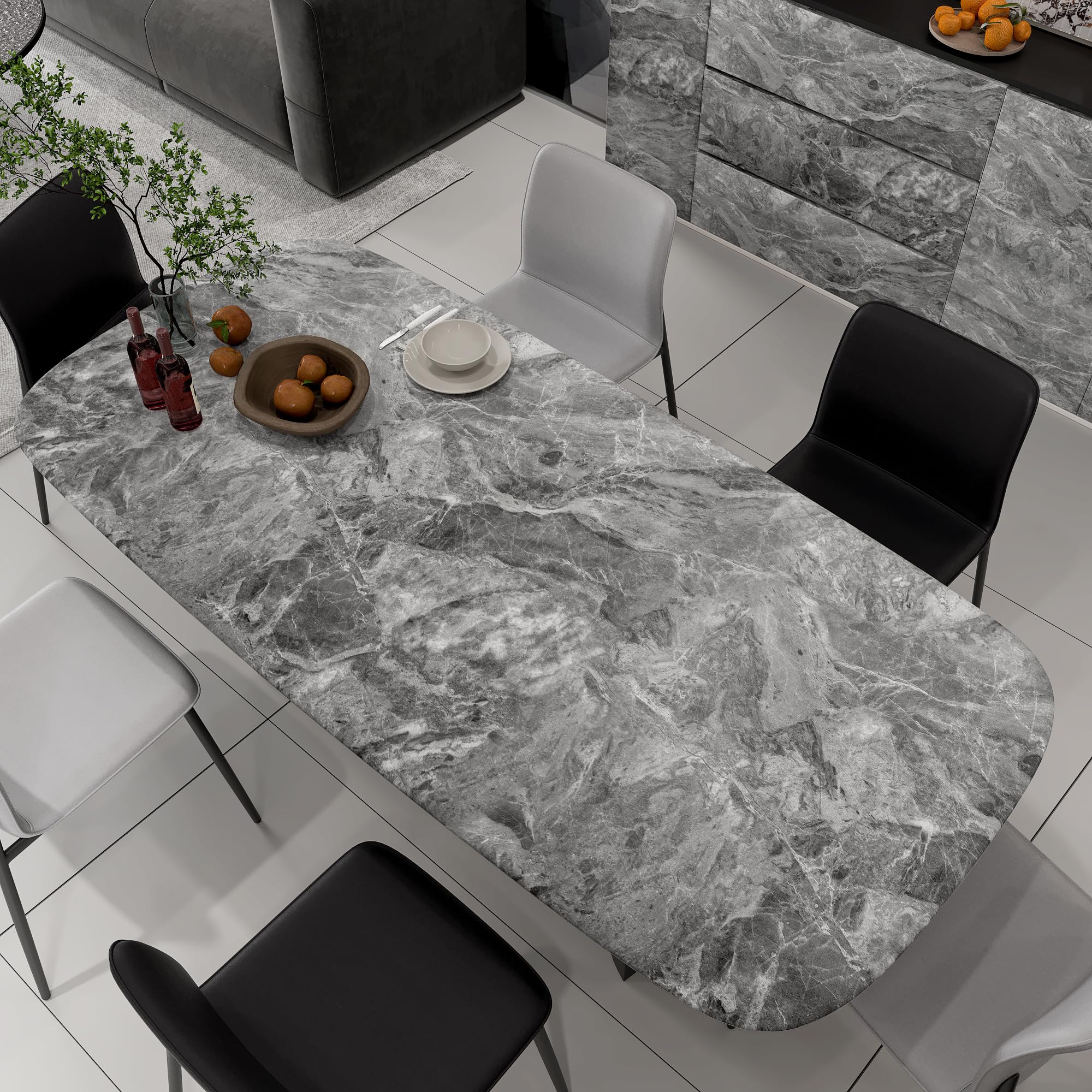 Gray Marble Contact Paper - Textured Granite Peel & Stick Wallpaper - Waterproof Removable Vinyl Wrap for Countertops, Kitchen Tables, Cabinets & Furniture - Easy DIY Matte Finish Decoration