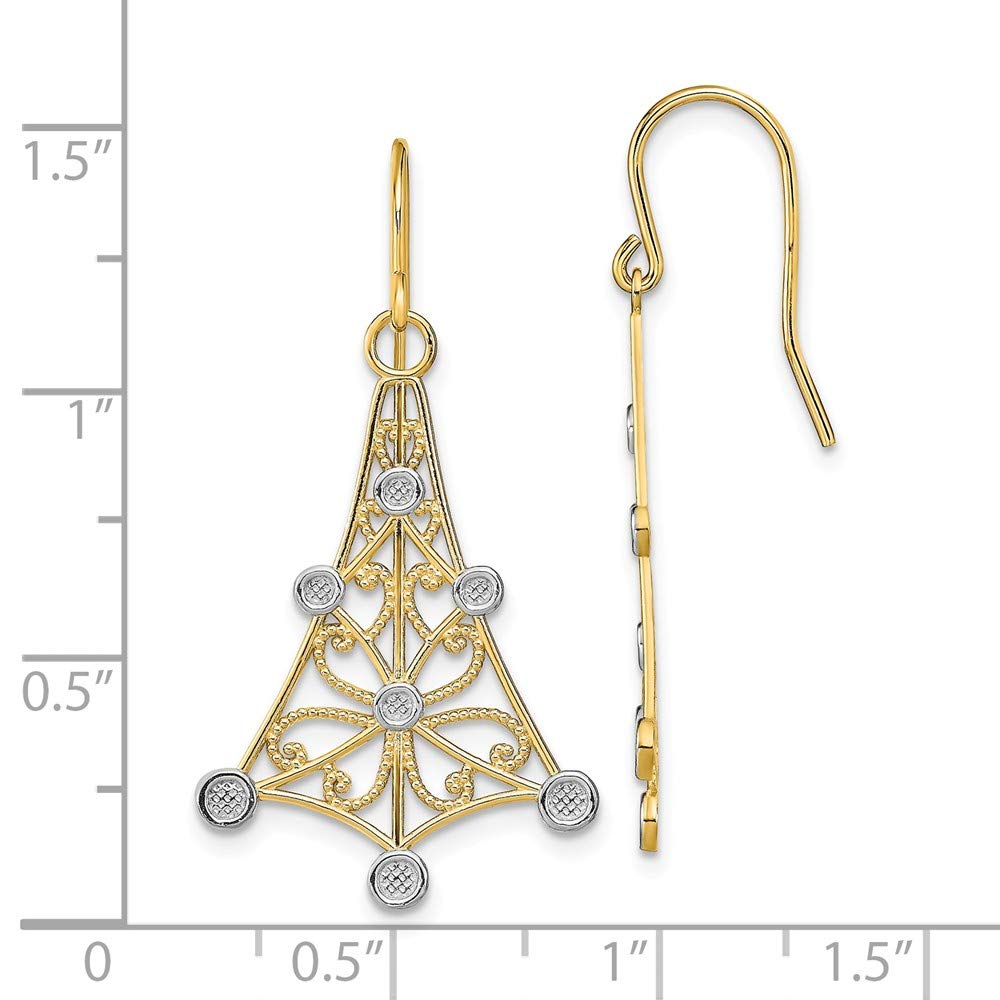 14k Yellow Gold Two-Tone Dangle Wire Earrings for Women | Unique Handmade Jewelry Gift for Her | Perfect for Parties, Weddings & Special Occasions