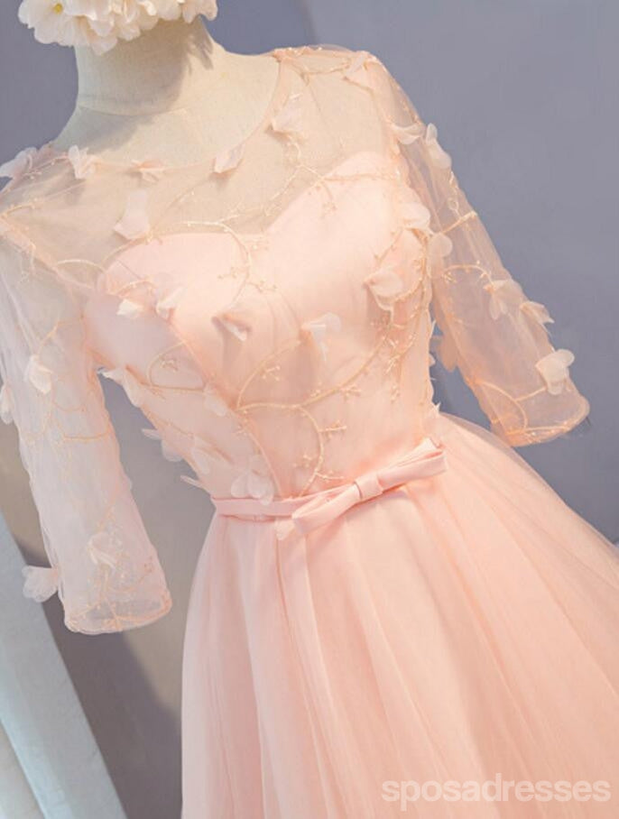 Elegant Long Sleeve Light Peach Open Back Lace Prom Dress - Affordable Homecoming Party Gown for Women | Perfect for Formal Dances, Weddings & Special Occasions | Style CM319