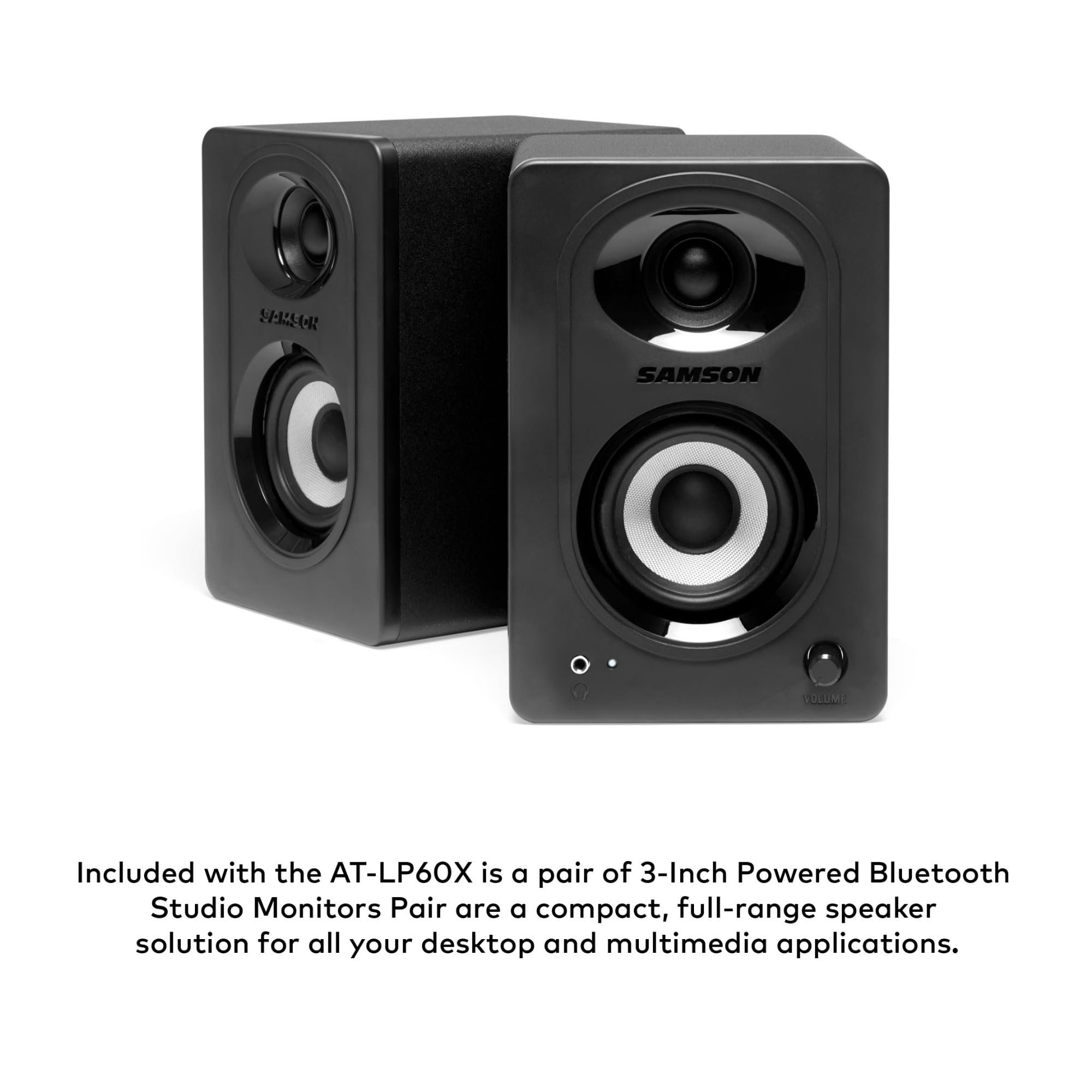Audio-Technica AT-LP60XBT Wireless Bluetooth Turntable with 3' Powered Studio Monitors Bundle - Hi-Fi Vinyl Record Player System for Home & Studio Use (Black) - Perfect for Music Lovers & DJs