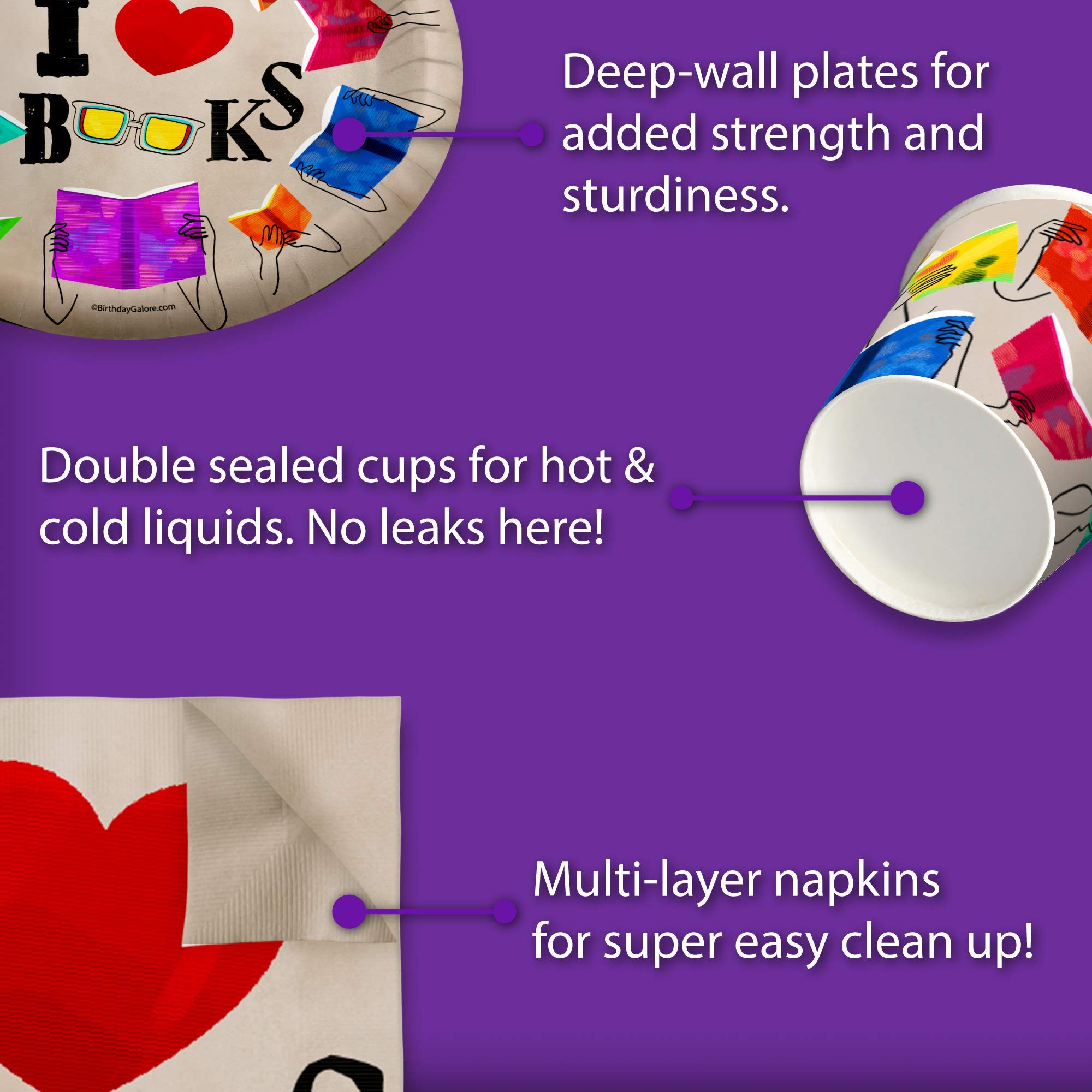 Book Club Birthday Party Supplies Set - 16-Piece Tableware Kit with Plates, Napkins & Cups for Themed Celebrations & Book Lovers' Gatherings