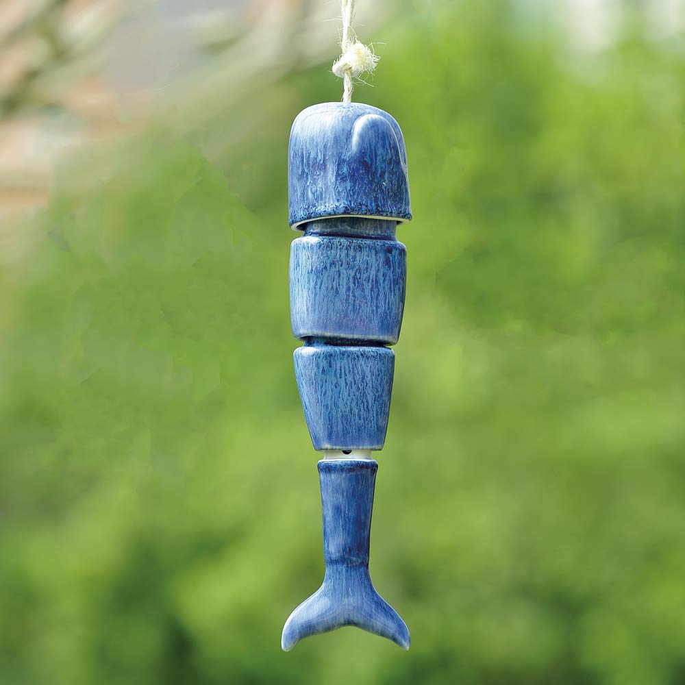 Handmade Ceramic Whale Wind Chime - Outdoor Garden Decor, Unique Hanging Wind Spinner for Patio, Porch & Backyard - Perfect for Coastal & Beach House Themes