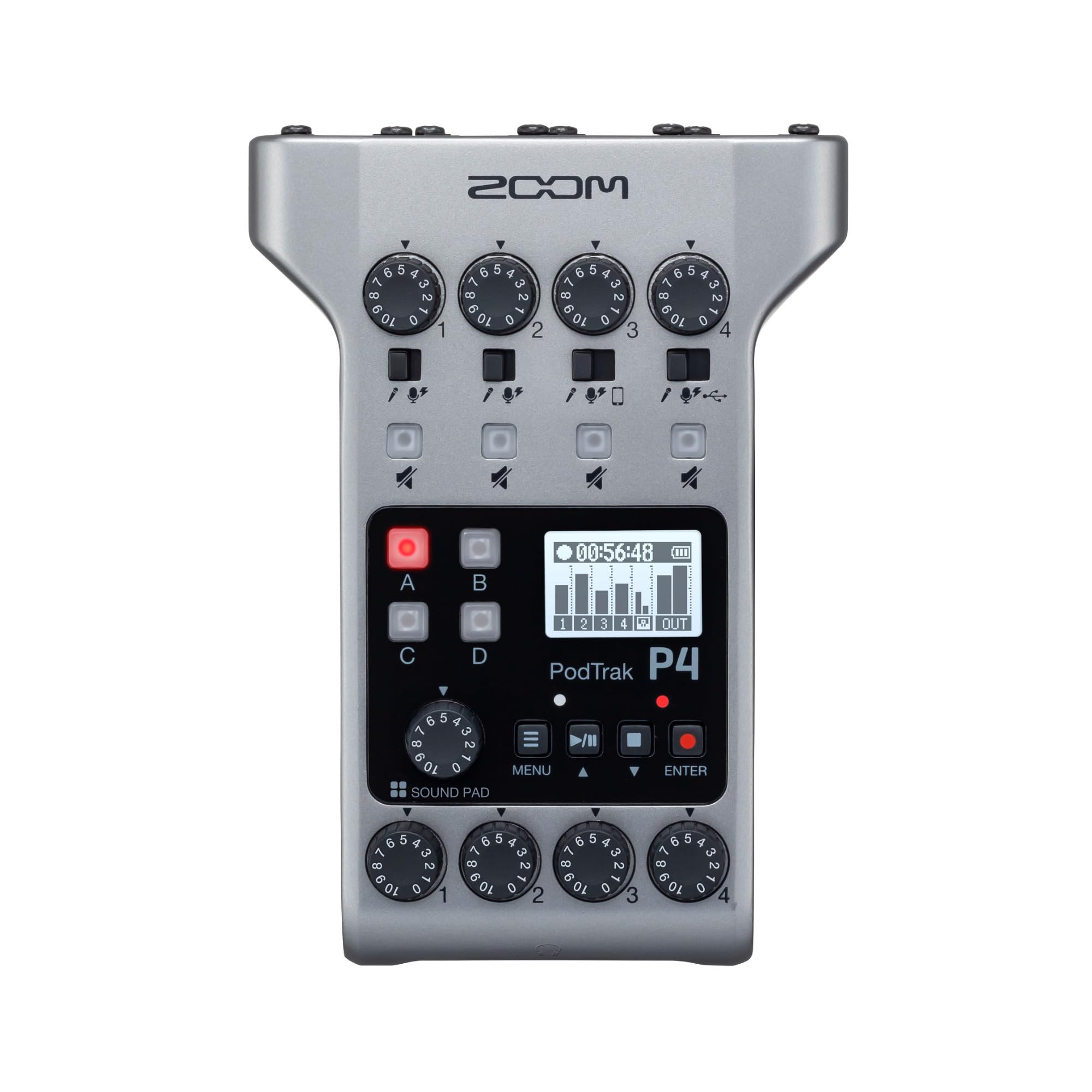 Zoom PodTrak P4 Portable Podcast Recorder Bundle with Professional Microphone, Headphones, 64GB SD Card & Aux Cable - Perfect for Home Studio, Voice Recording & Streaming (6-Piece Accessory Kit)