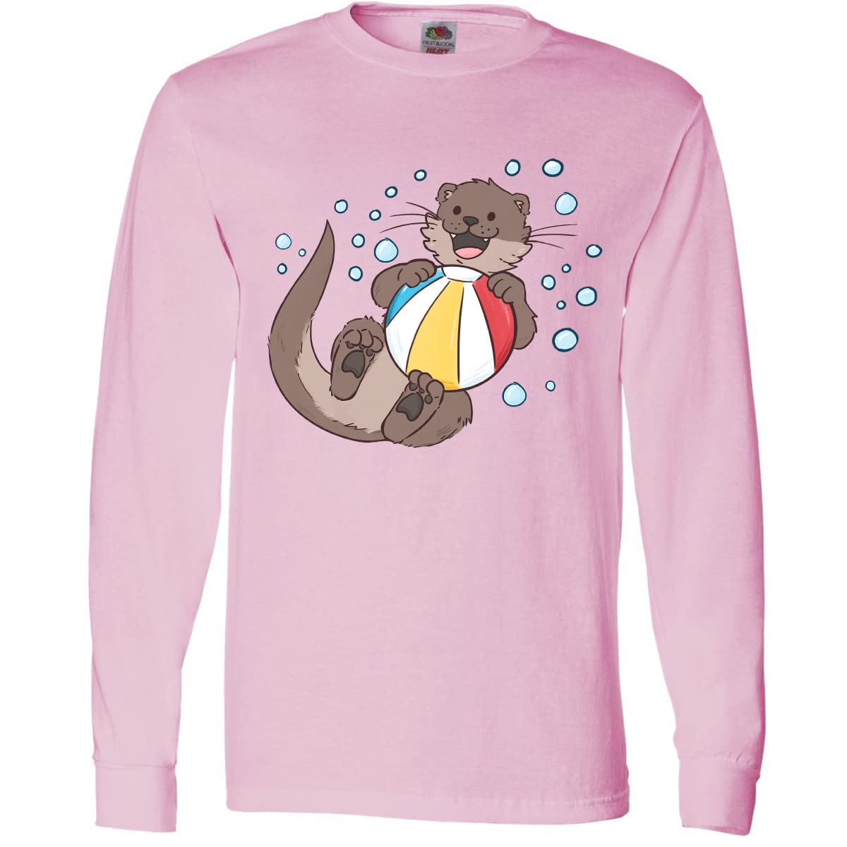 Inktastic Cute Otter with Beachball and Bubbles Graphic Long Sleeve T-Shirt for Men & Women - Casual Beachwear, Summer Vacation Outfit, Gifts for Otter Lovers