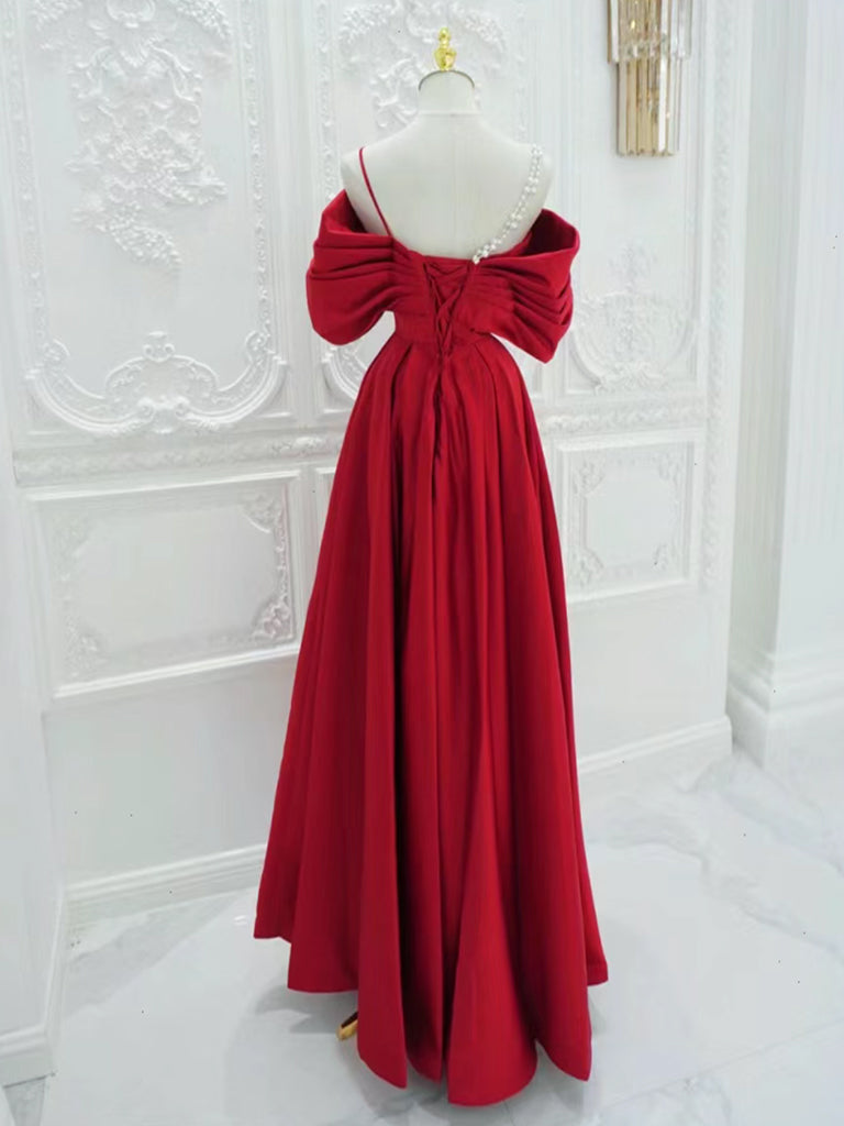 Elegant A-Line Satin Off-Shoulder Red Long Prom Dress - Formal Evening Gown for Homecoming, Ball & Special Occasions