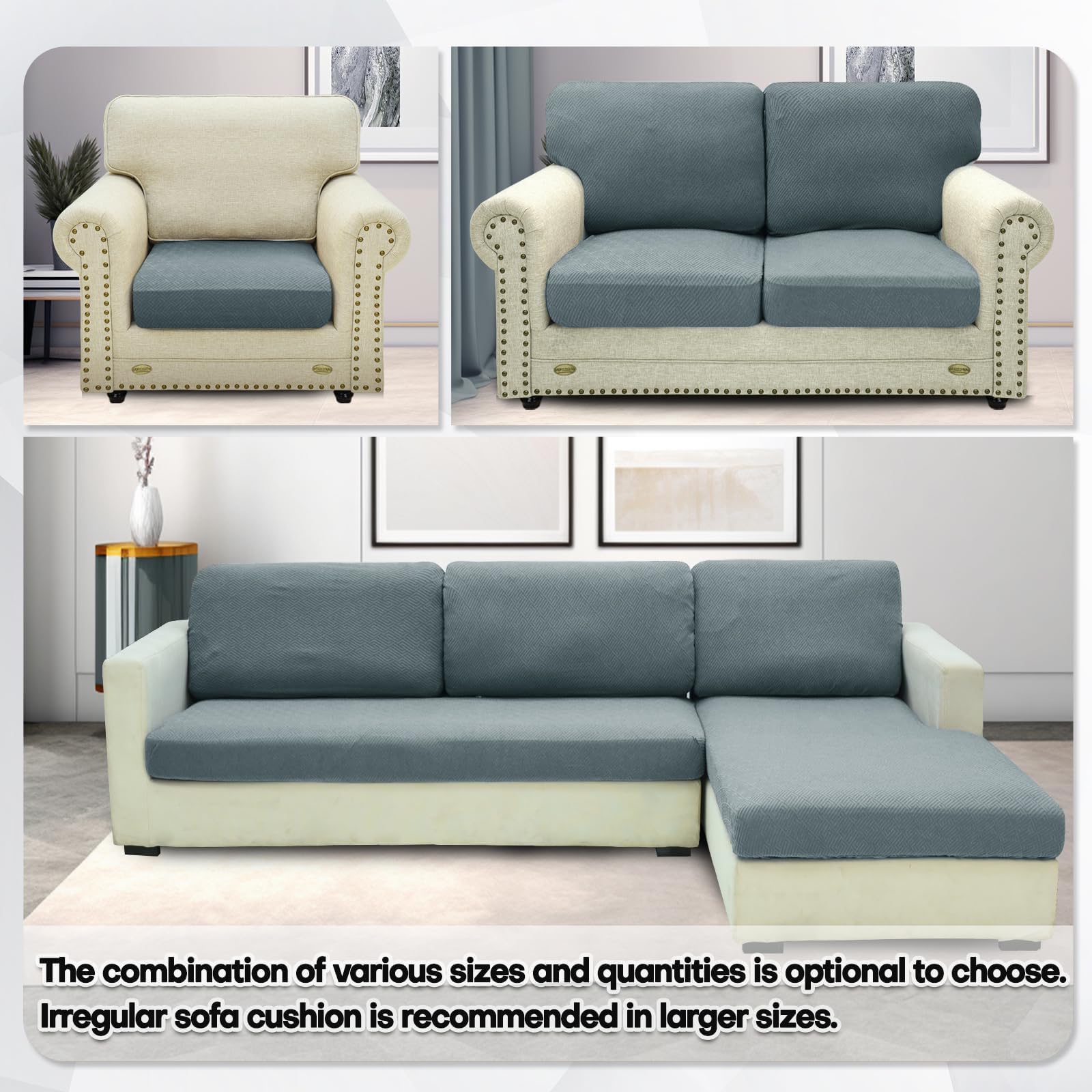 ZNSAYOTX L-Shaped Sectional Sofa Cover - Universal Chaise Lounge Slipcover with Elastic Bottom, 1-Piece Separate Cushion Design, Light Gray Furniture Protector | Perfect for Living Room, Family Room & Home Theater Seating
