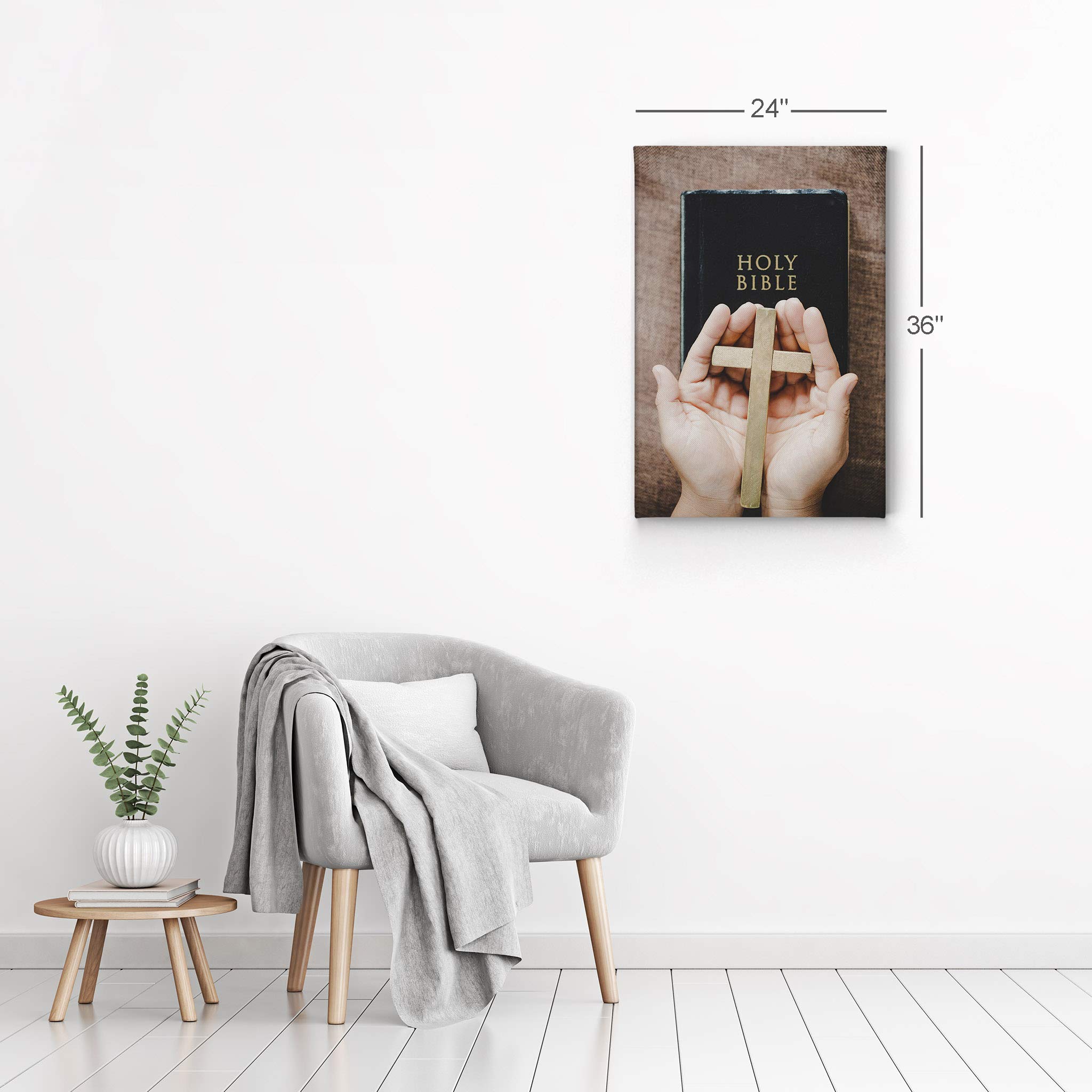 Christian Canvas Wall Art - Holy Bible & Cross Print for Home & Office Decor