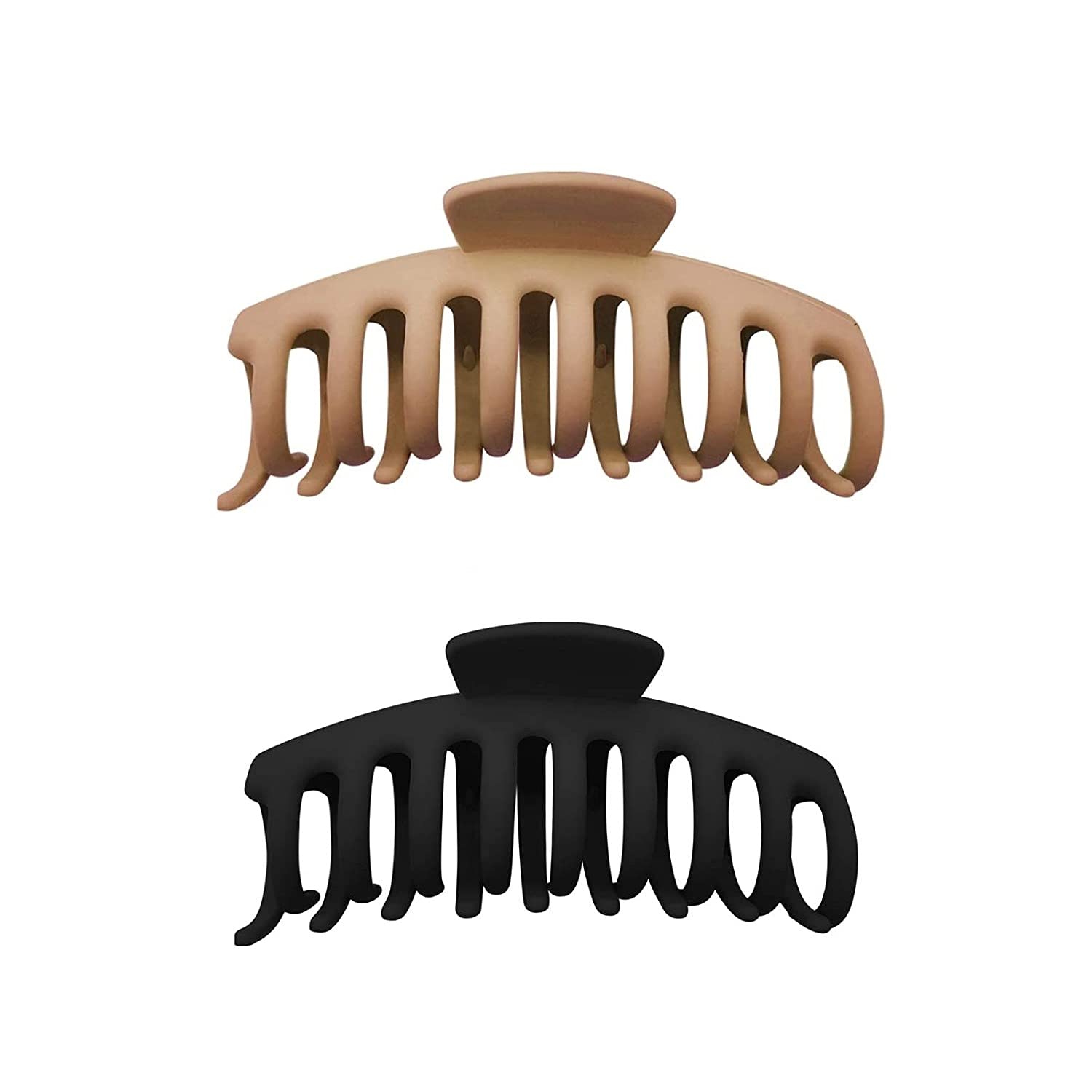 SYGA Large Hair Claw Clips for Women - Strong Hold Hair Clips for Long Thick Hair - 2 Pack (Skin Color & Black) - Perfect for Ponytails, Buns & Everyday Hairstyles