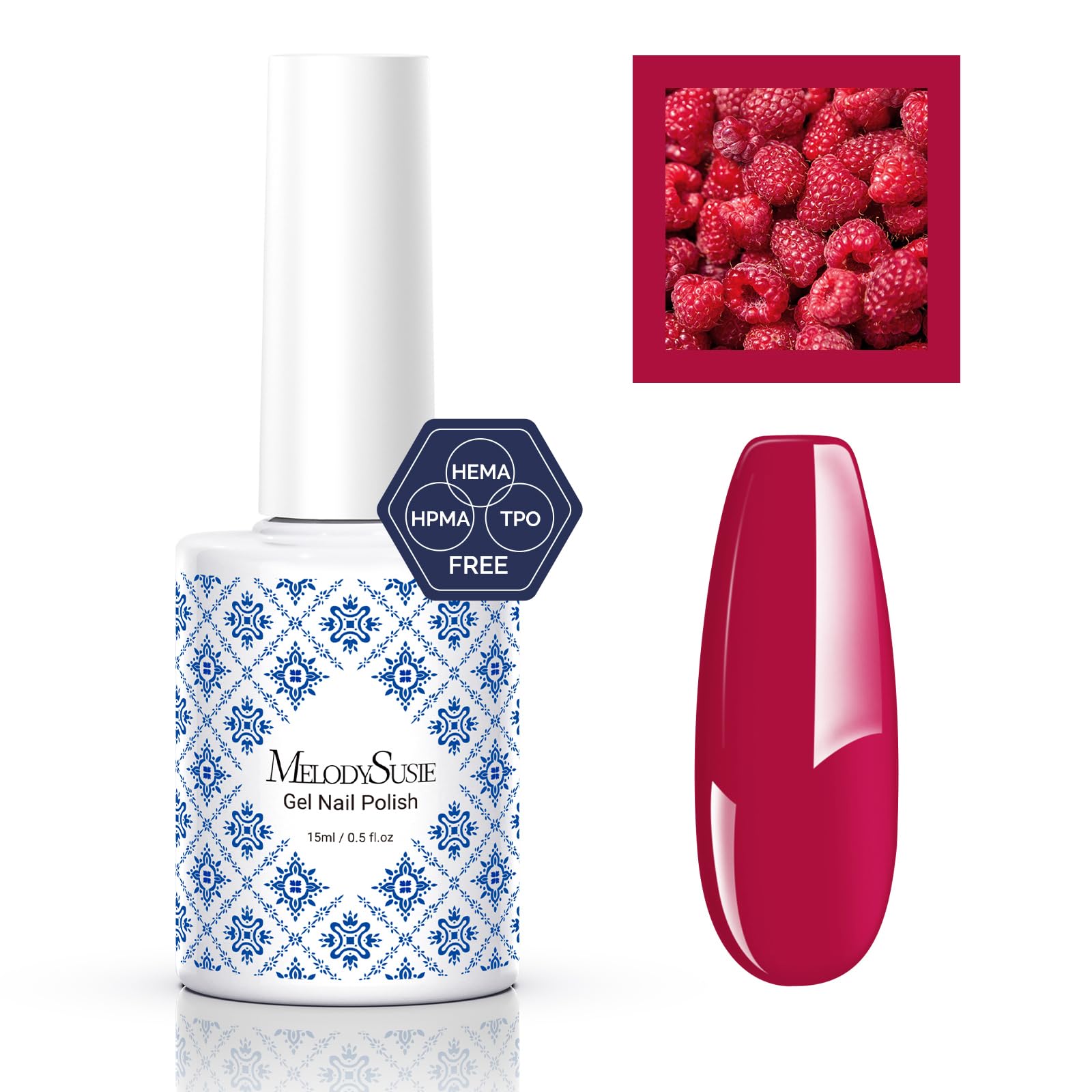 MelodySusie Fleurwee HEMA-Free Raspberry Red Gel Nail Polish - Vegan, Non-Toxic Soak Off UV LED Gel for Long Lasting Manicure - Perfect for Salon, DIY Home Nail Art & Gift for Women (21 Colors) | Great for Parties, Weddings & Special Occasions