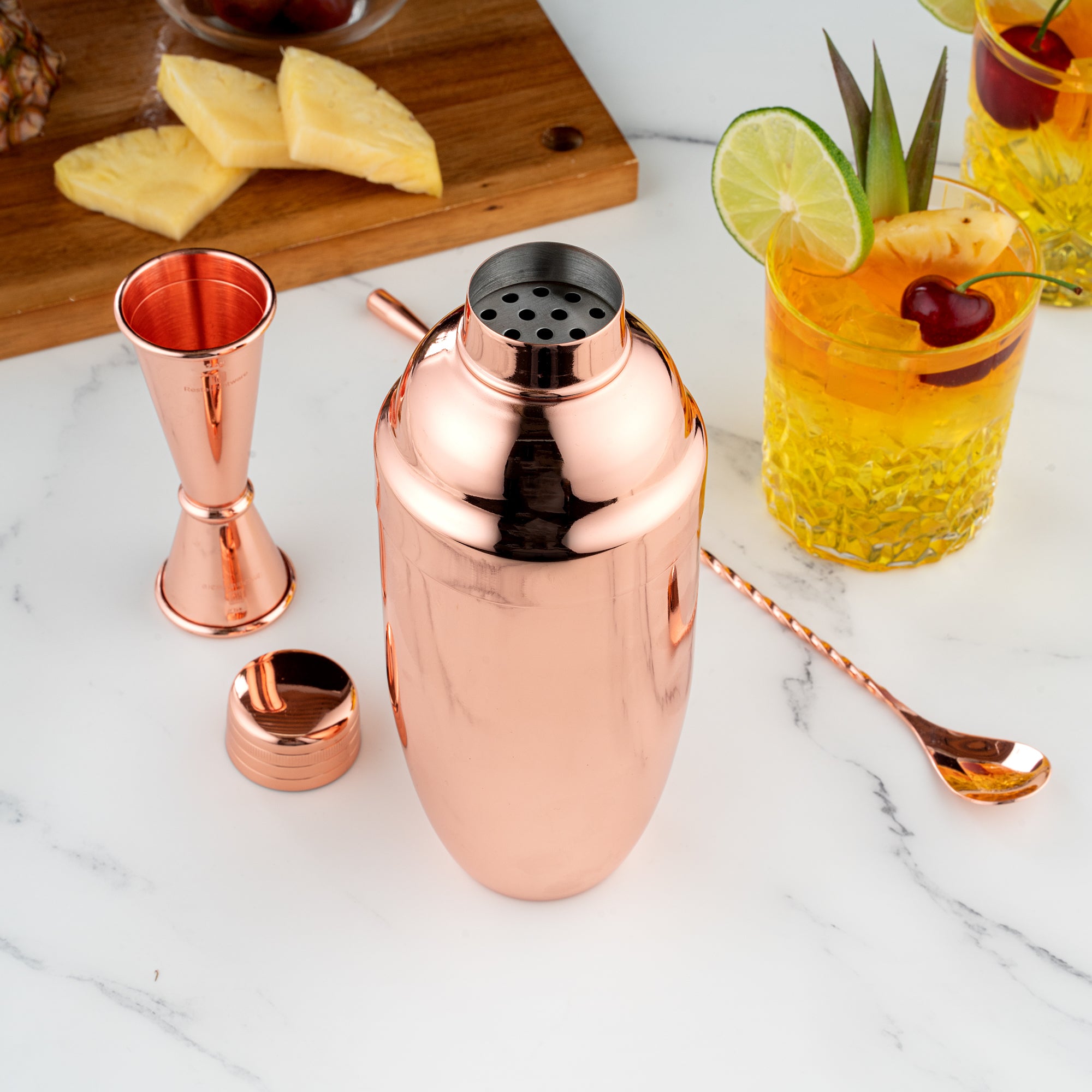 Premium 24 oz Copper Plated Stainless Steel Cocktail Shaker - Bar Lux Cobbler Style (3.25