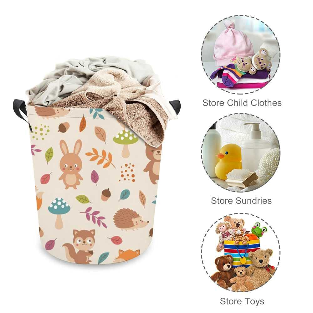 Waterproof Canvas Laundry Hamper Basket with Handles - Foldable Woodland Animals Toy Storage Organizer for Kids Room, Nursery, or Playroom | Durable Clothes Bin for Home Organization