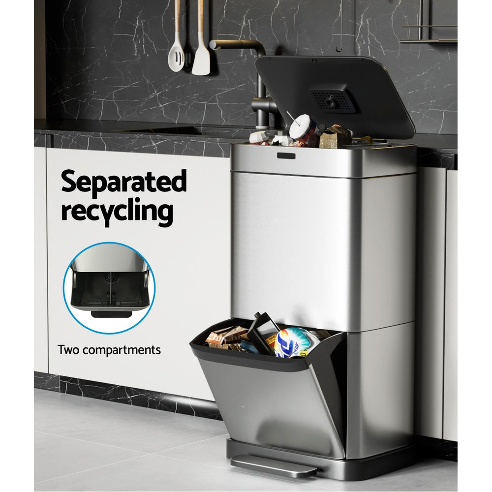 Devanti 70L Automatic Motion Sensor Trash Can - Hands-Free Touchless Kitchen Garbage Bin with Lid, Stainless Steel Silver - Perfect for Home, Office & Commercial Use