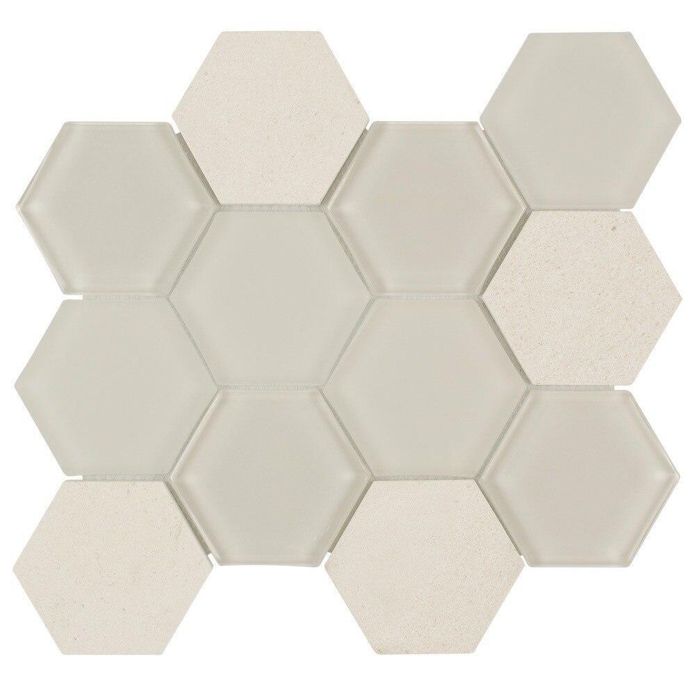 Hexagon Glass Stone Mosaic Tile - Sand Color for Kitchen Backsplash, Bathroom Wall & Shower Decor