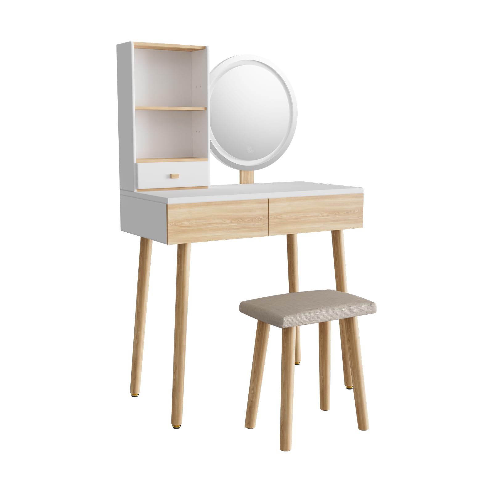YOURLITE Makeup Vanity Desk with LED Lights - Adjustable Brightness Mirror, Compact Vanity Table with Drawers & Storage Shelves for Small Spaces - Perfect for Bedroom, Dorm & Apartment Beauty Setup