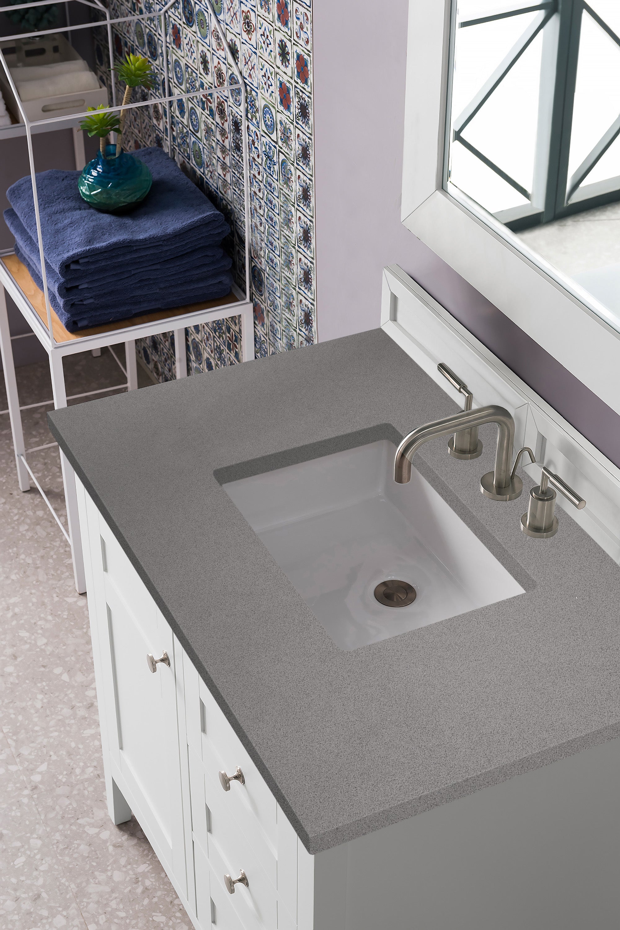 Palisades 36 Inch Single Bathroom Vanity Set with Bright White Cabinet & 3CM Gray Expo Quartz Countertop - Perfect for Modern Master Bathrooms & Guest Bath Remodels