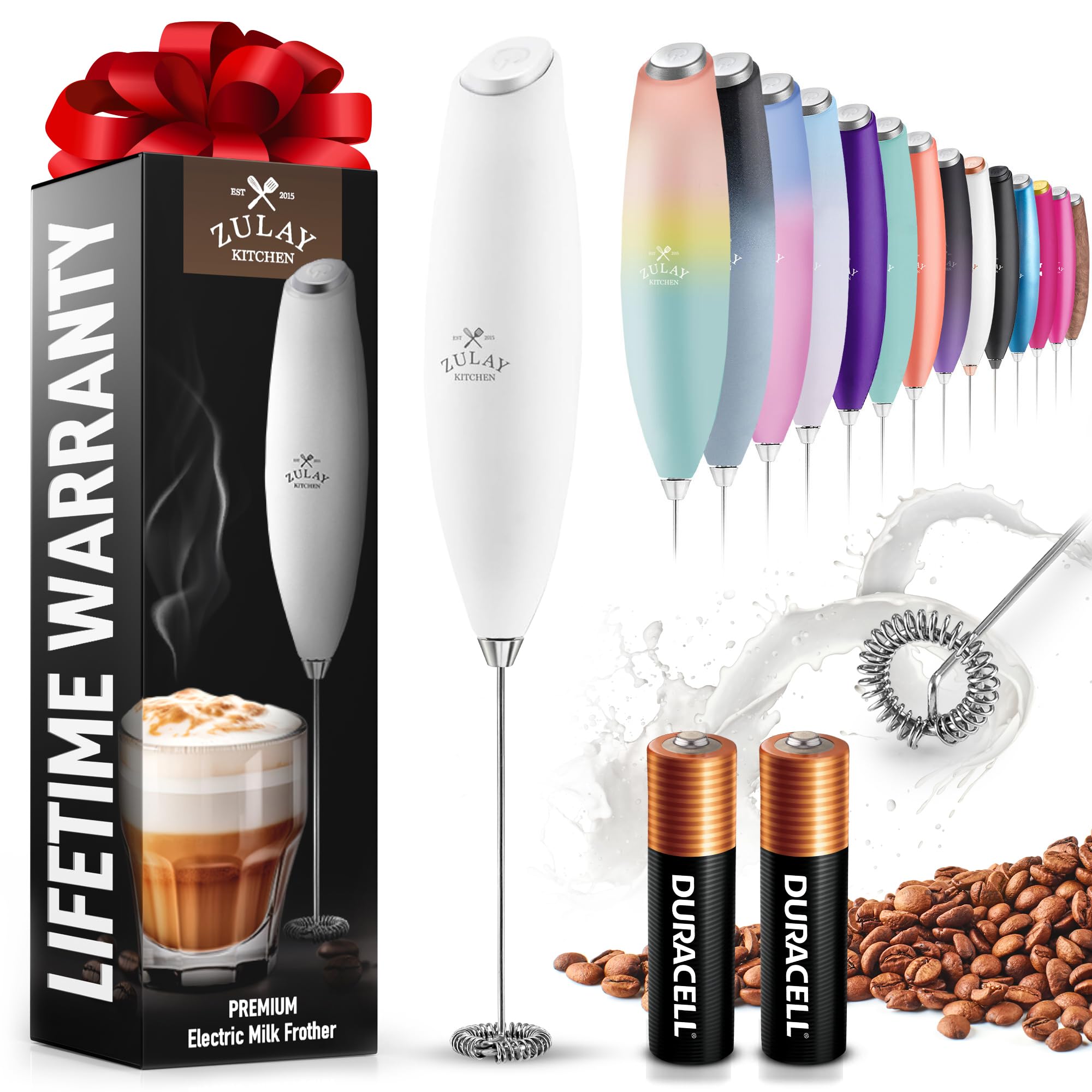 Zulay Premium Electric Milk Frother for Coffee, Latte, Matcha & Frappe - Powerful Handheld Whisk with High-Speed Motor, Mini Mixer & Foam Maker for Hot/Cold Drinks - Perfect for Home, Office & Coffee Shops (White)