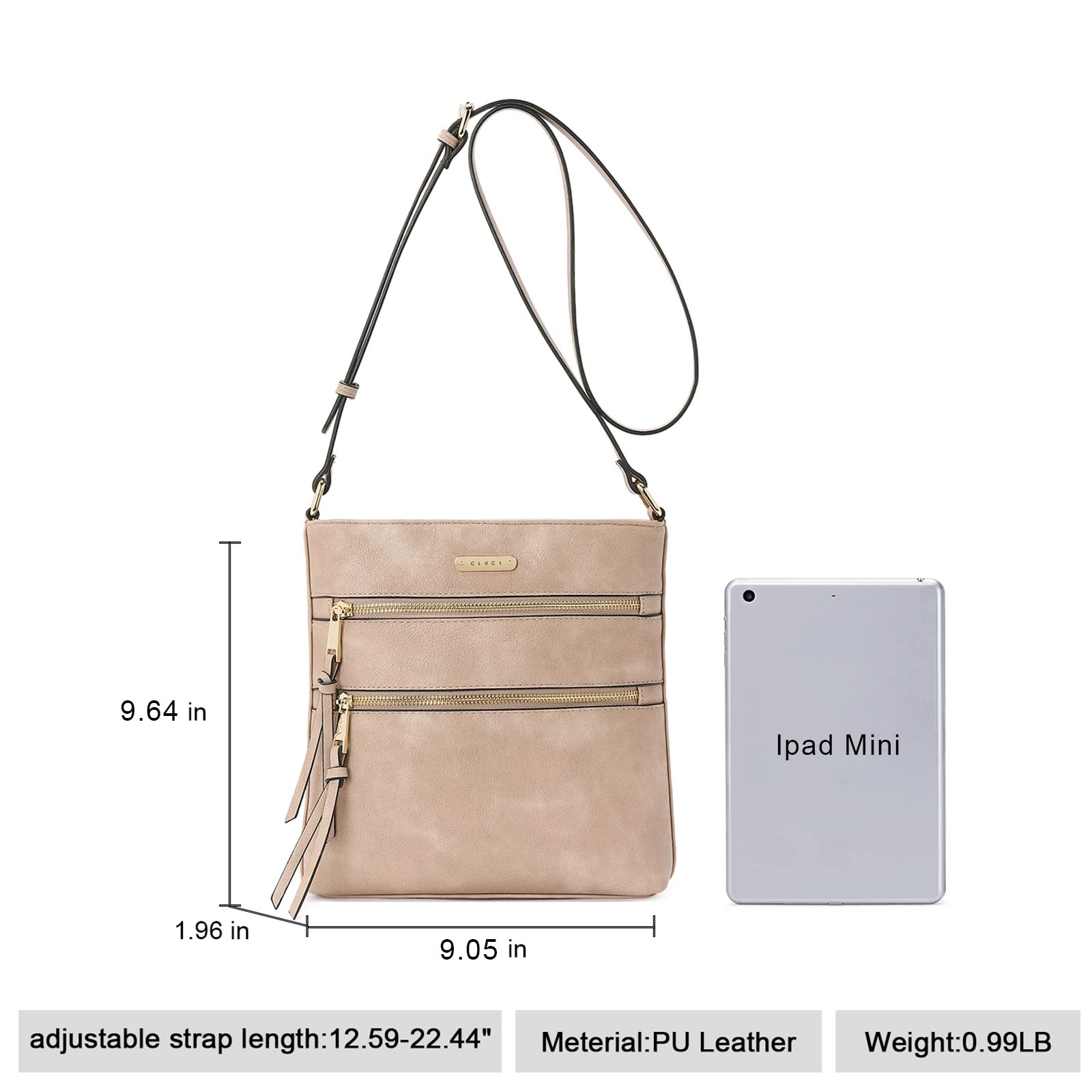 CLUCI Women's Soft Leather Crossbody Purse with Adjustable Strap & Zipper Pocket - Medium Size Shoulder Handbag for Work, Travel & Everyday Use