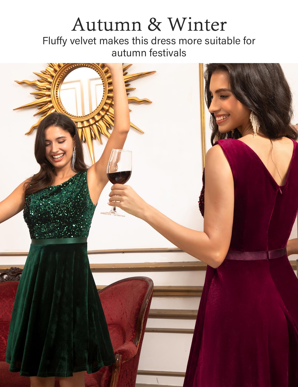 Elegant Velvet Sequin Dress for Women - Boat Neck Sleeveless Evening Gown for Party, Formal Events, Prom, Cocktail & Special Occasions