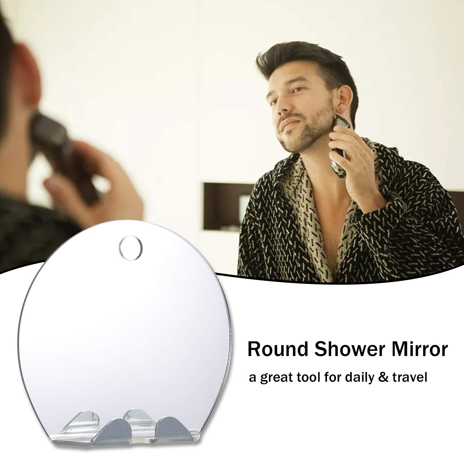 Fogless Shower Mirror for Shaving - Anti-Fog Bathroom Mirror with Strong Suction, Portable Handheld Round Mirror for Makeup, Beard Grooming & Travel - Perfect for Steam-Free Shaving & Daily Grooming Routine