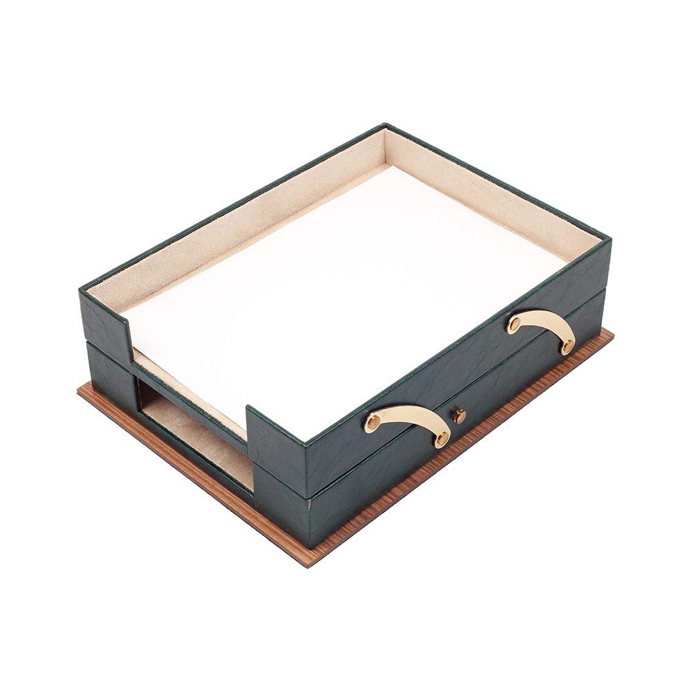 Premium 11-Piece Leather Desk Organizer Set with Walnut Wood Base - Stylish Office & Home Desk Accessories for Productivity (Green) - Perfect for Organizing Pens, Files & Stationery on Your Workspace