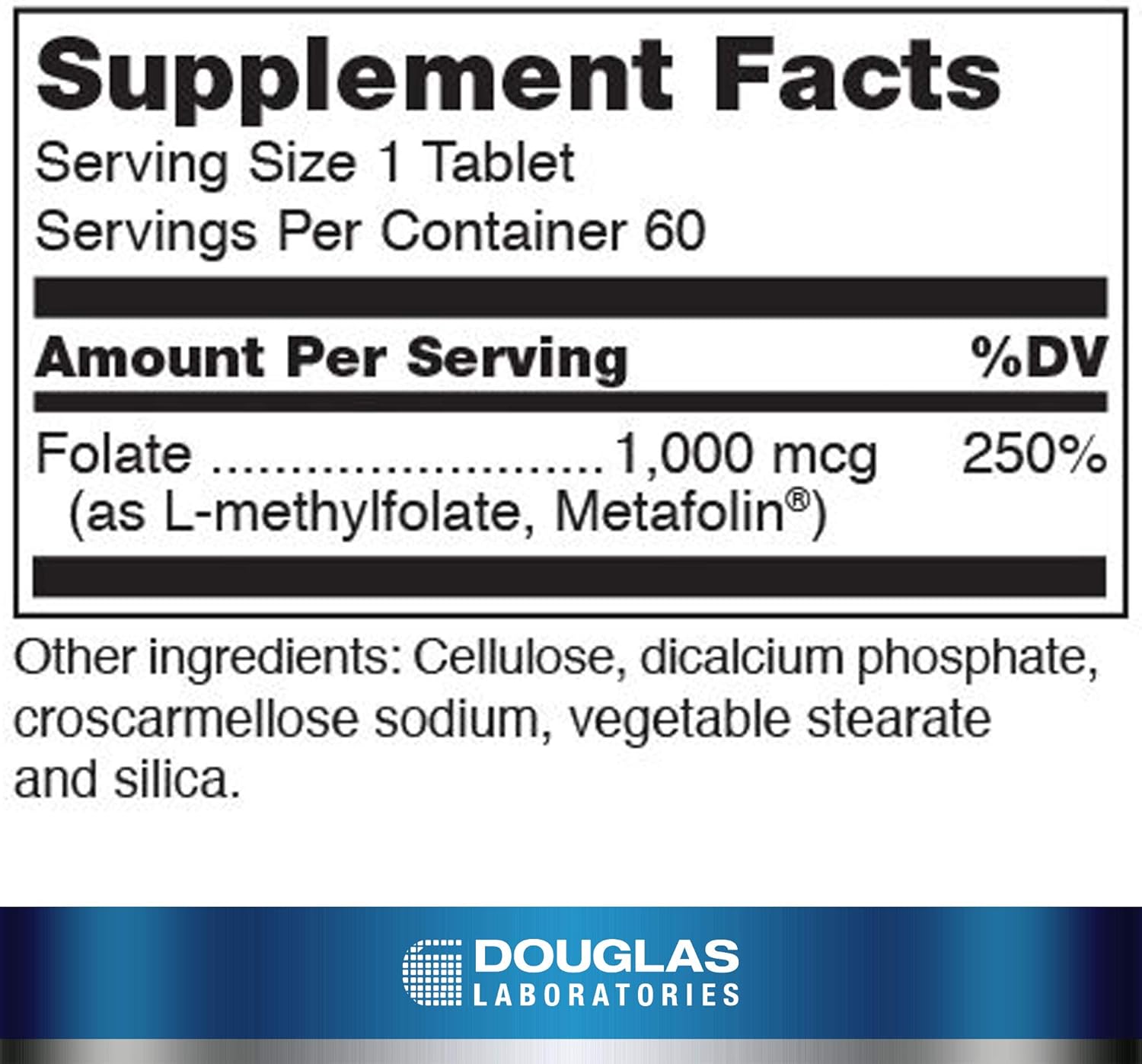 Douglas Labs Methyl Folate 1000mcg - Active B9 Vitamin Supplement for Heart & Brain Health - Supports Pregnancy, Mood & Energy - 60 Vegetarian Capsules - for Prenatal Care & Cognitive Function Support