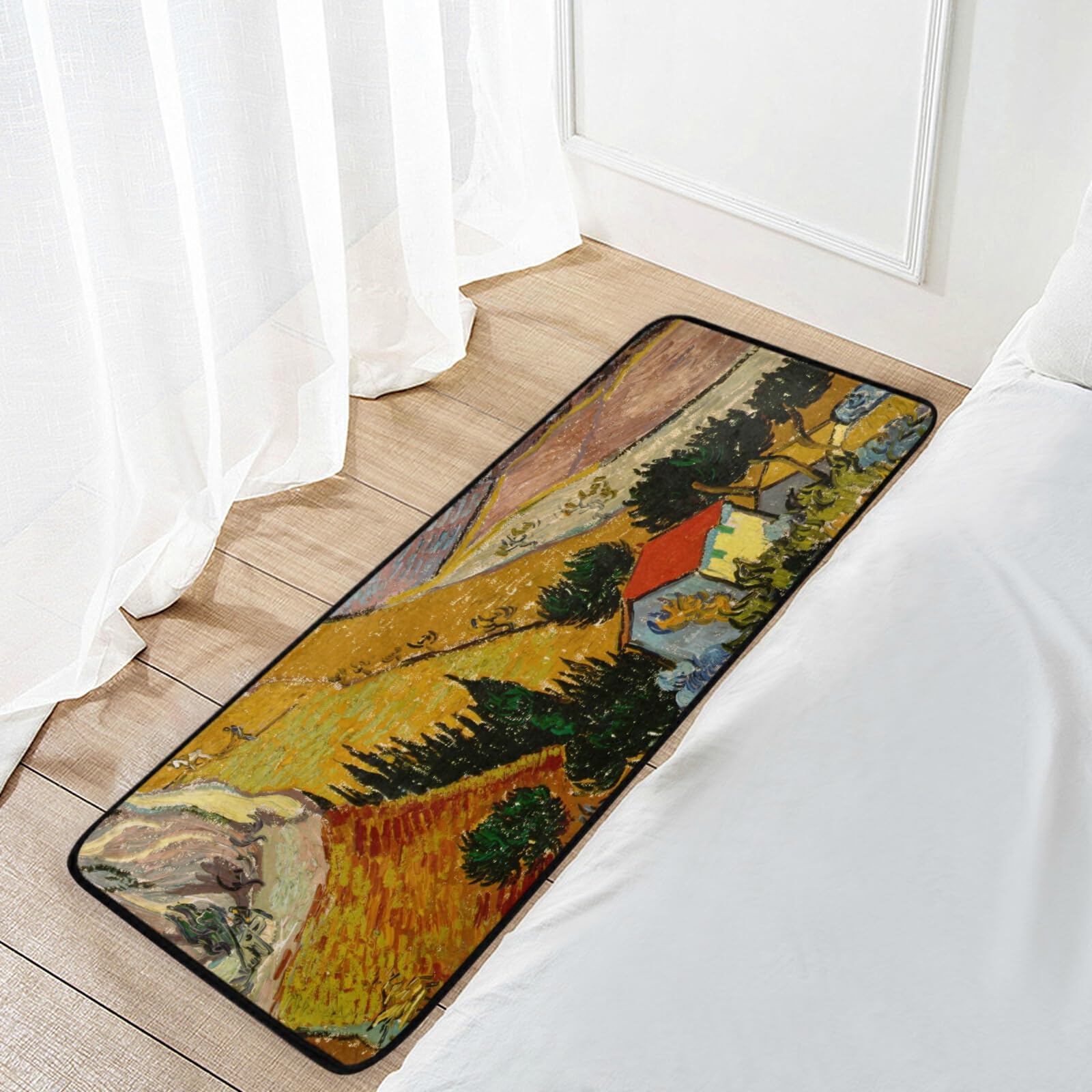 Non-Slip Washable Kitchen Rugs and Mats - Van Gogh Painting Inspired Gold Absorbent Floor Mat with Cushioning, Perfect for Sink Areas in Farmhouse Kitchens, Bathrooms & Home Use (39x20 Inch) - Ideal for High-Traffic Areas, Spill Protection & Comfort While Cooking
