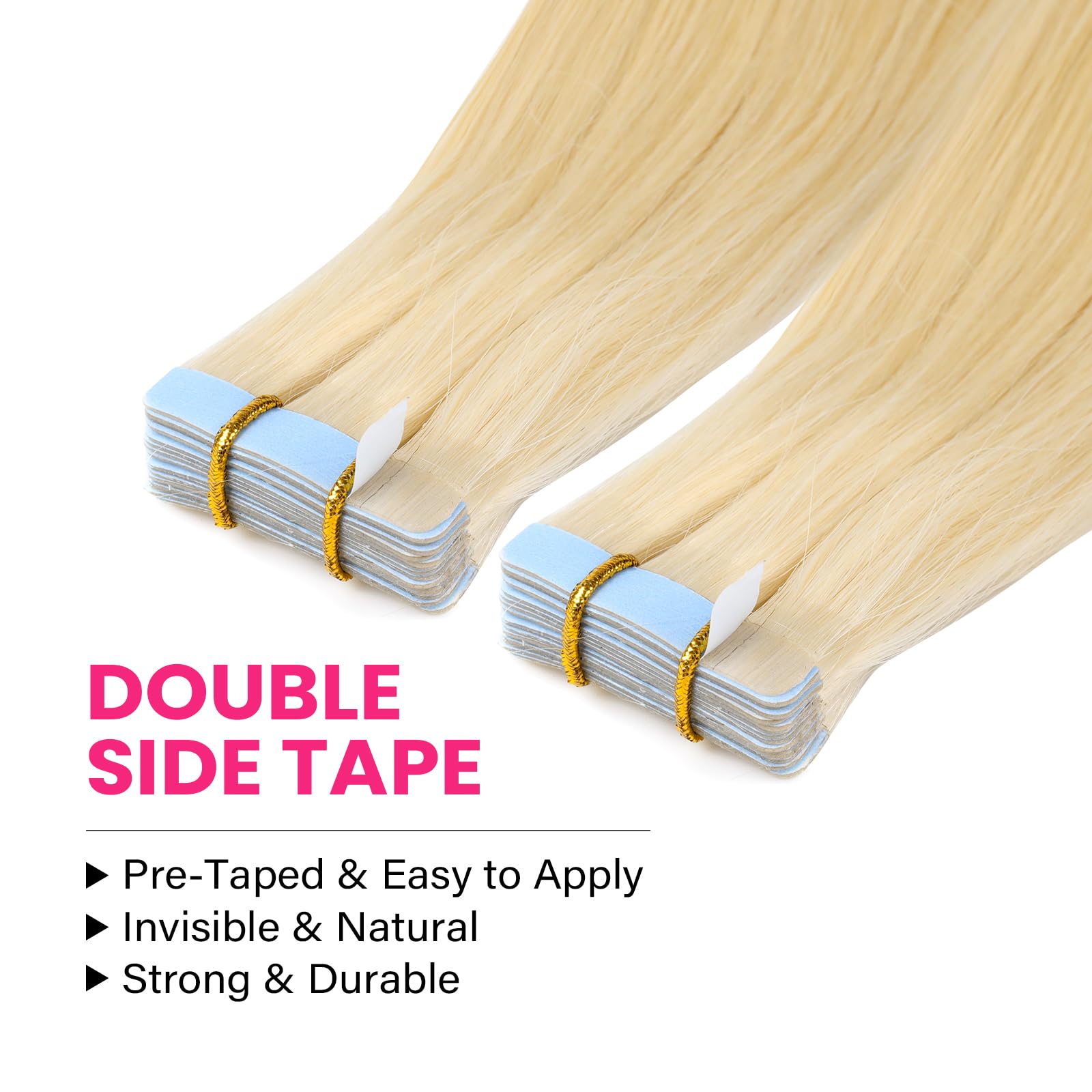 PROTEA Tape in Hair Extensions for Women - 16inch 100g Straight Remy Human Hair in 613 Platinum Blonde | Seamless Blending for Everyday Wear, Parties & Special Occasions