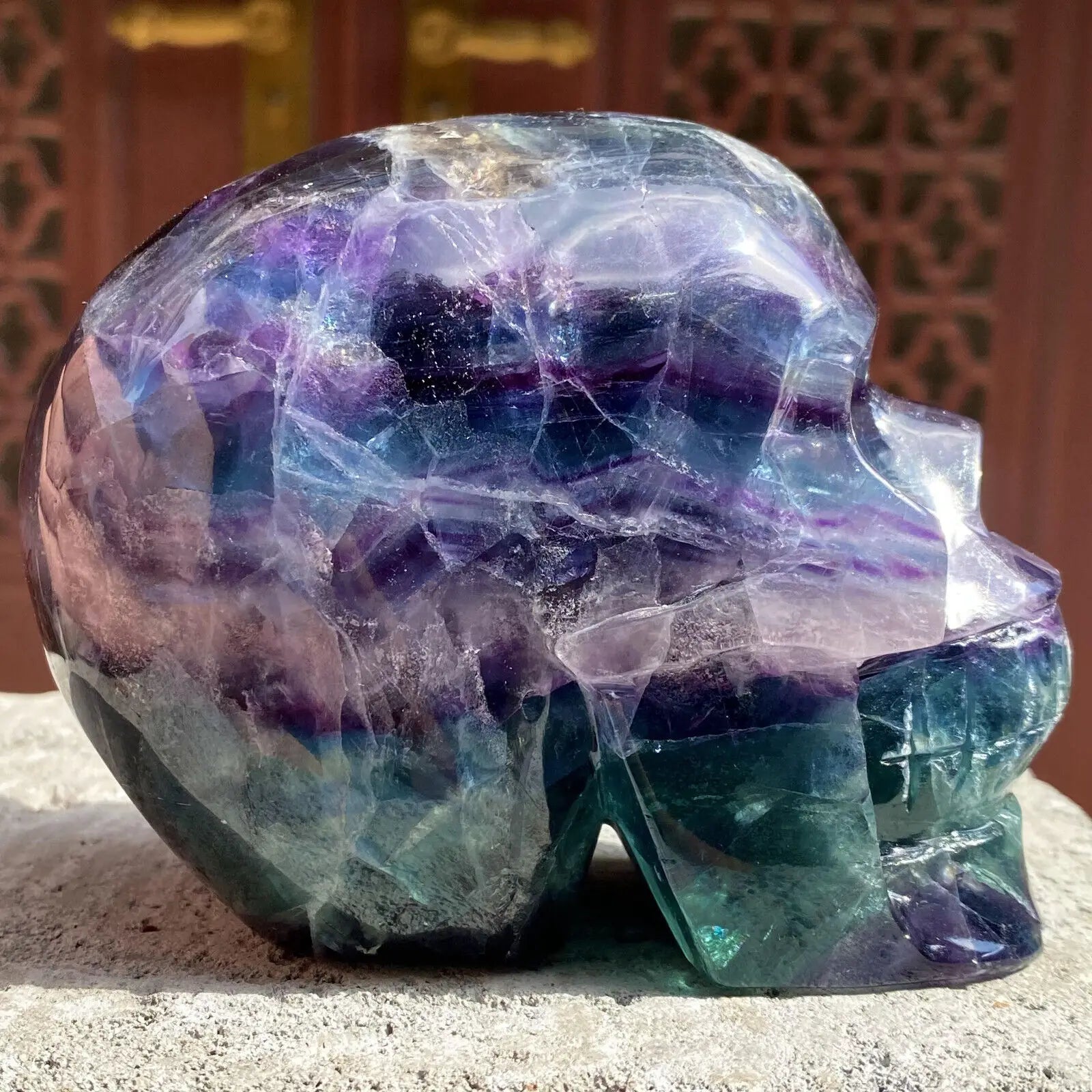 Hand Carved Natural Fluorite Skull Crystal - Healing Stone for Meditation, Reiki & Energy Work - Unique Home Decor & Spiritual Gift
