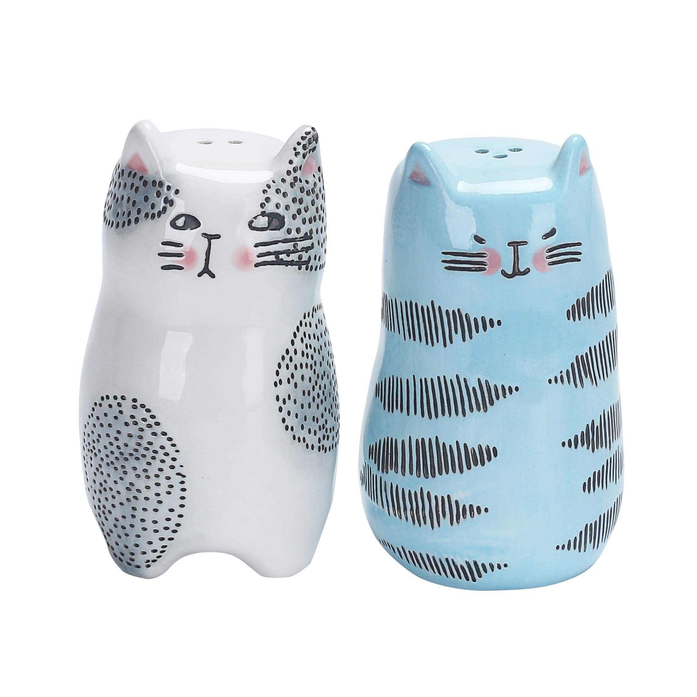 Bico Cartoon Cat Salt and Pepper Shaker Set - Hand-Painted Stoneware - Dishwasher Safe - Perfect for Kitchen, Dining Table & Gift Giving